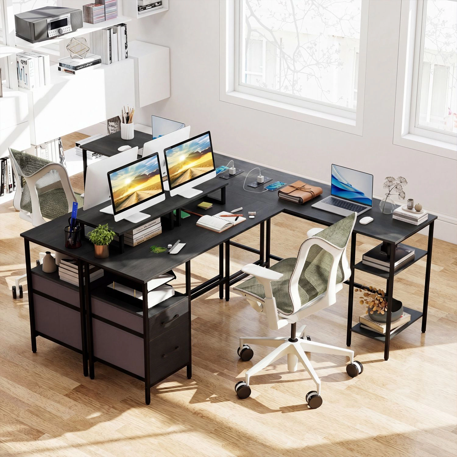 SlickBlue L Shaped Computer Desk with Reversible Monitor Stands
