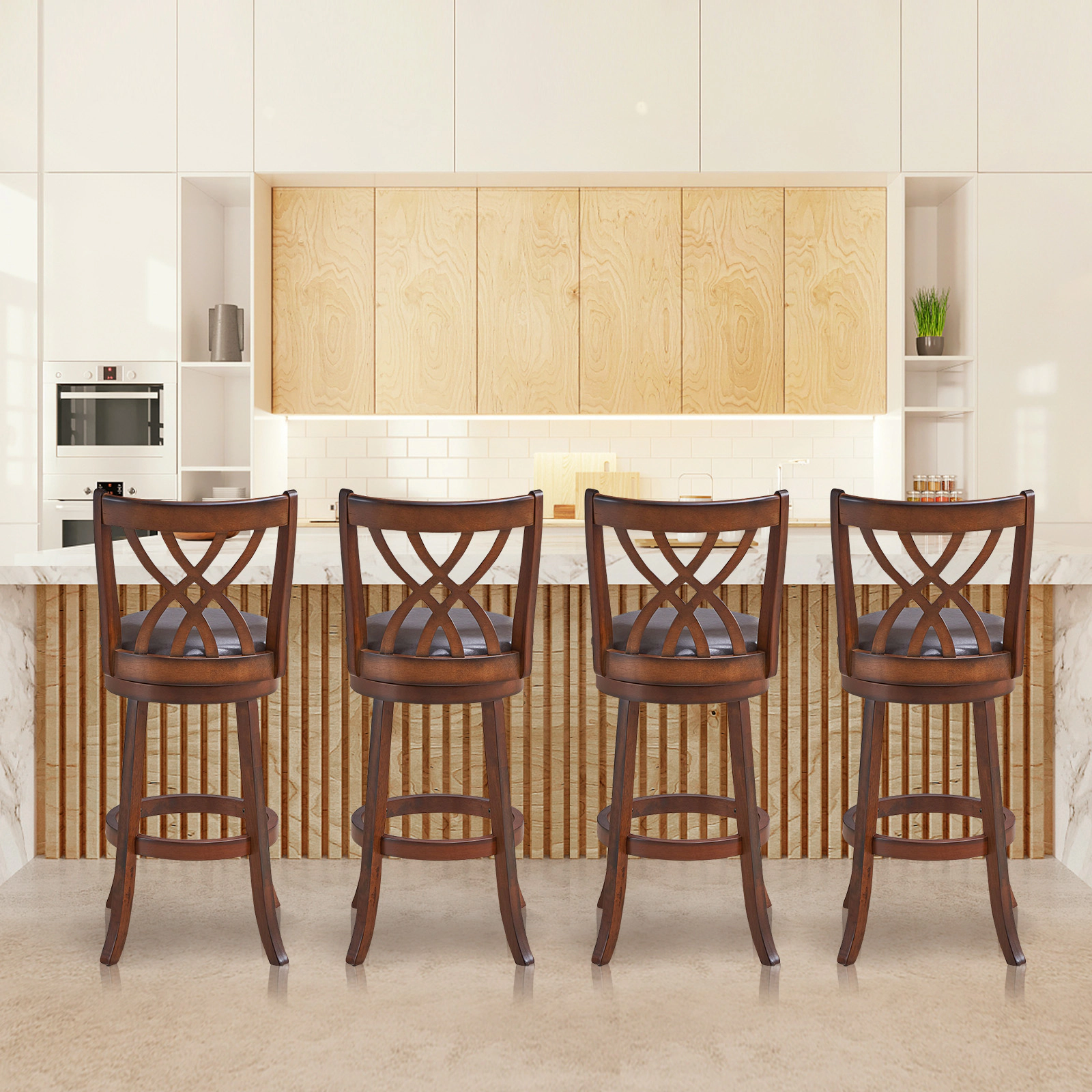 SUGIFT Set of 2 Brown 30-Inch Swivel Bar Stools, PU Leather Cushion