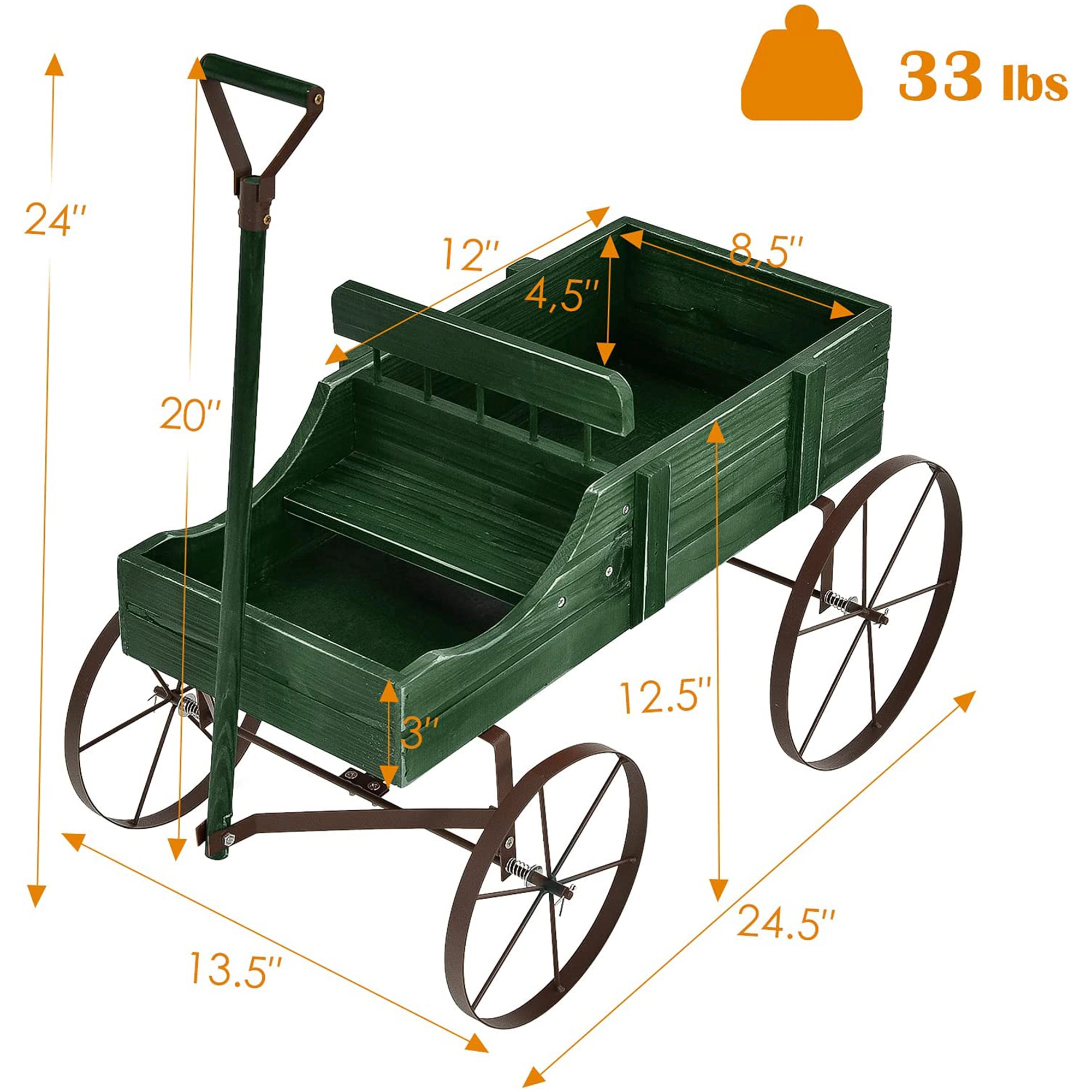 SUGIFT Red Wooden Wagon Planter with Antique Metal Wheels 24.5-in W 13.5-in D 24-in H 33-lb Cart Capacity
