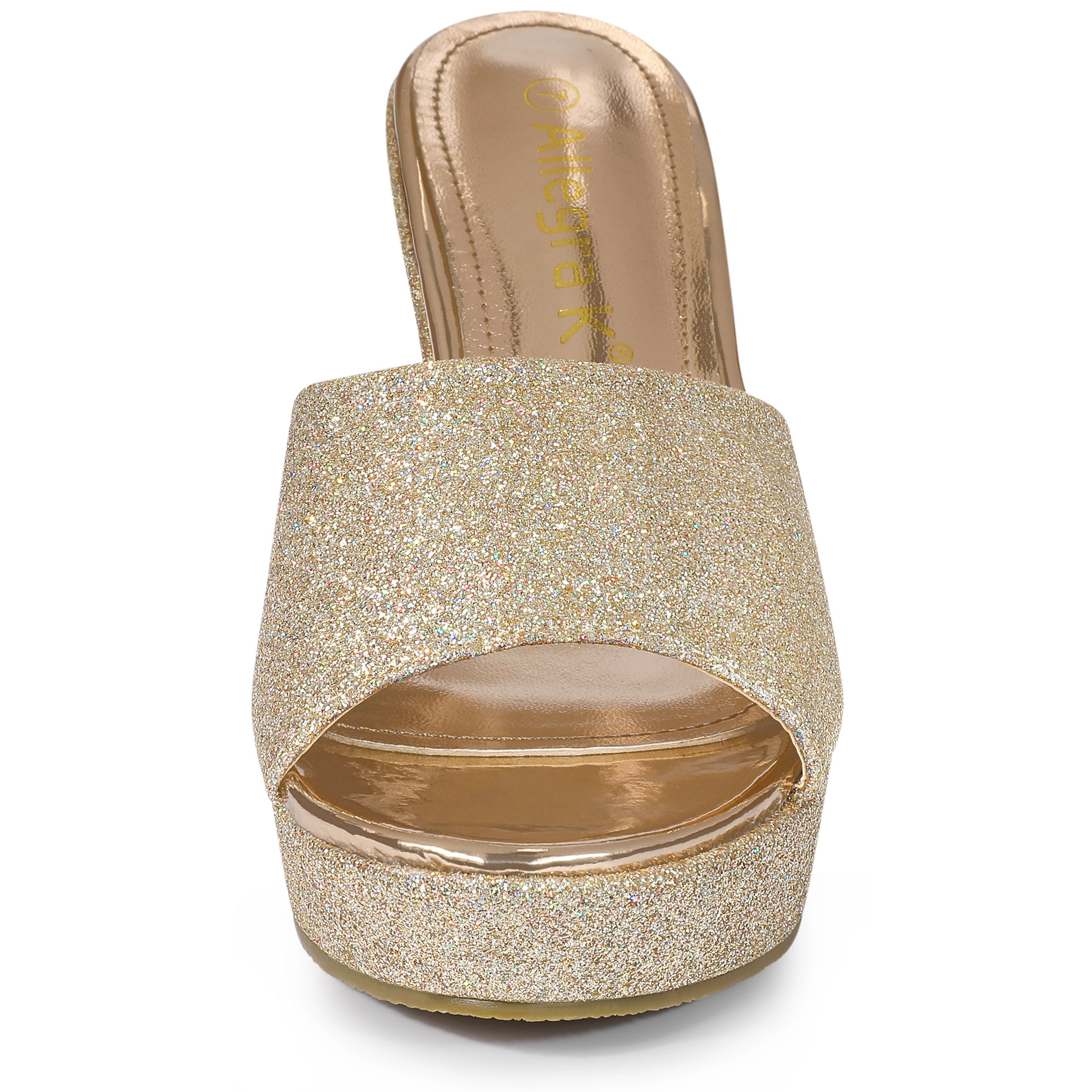 BLISSFUL STEP Women's Glitter Platform Slip on Wedge Heels Sandals