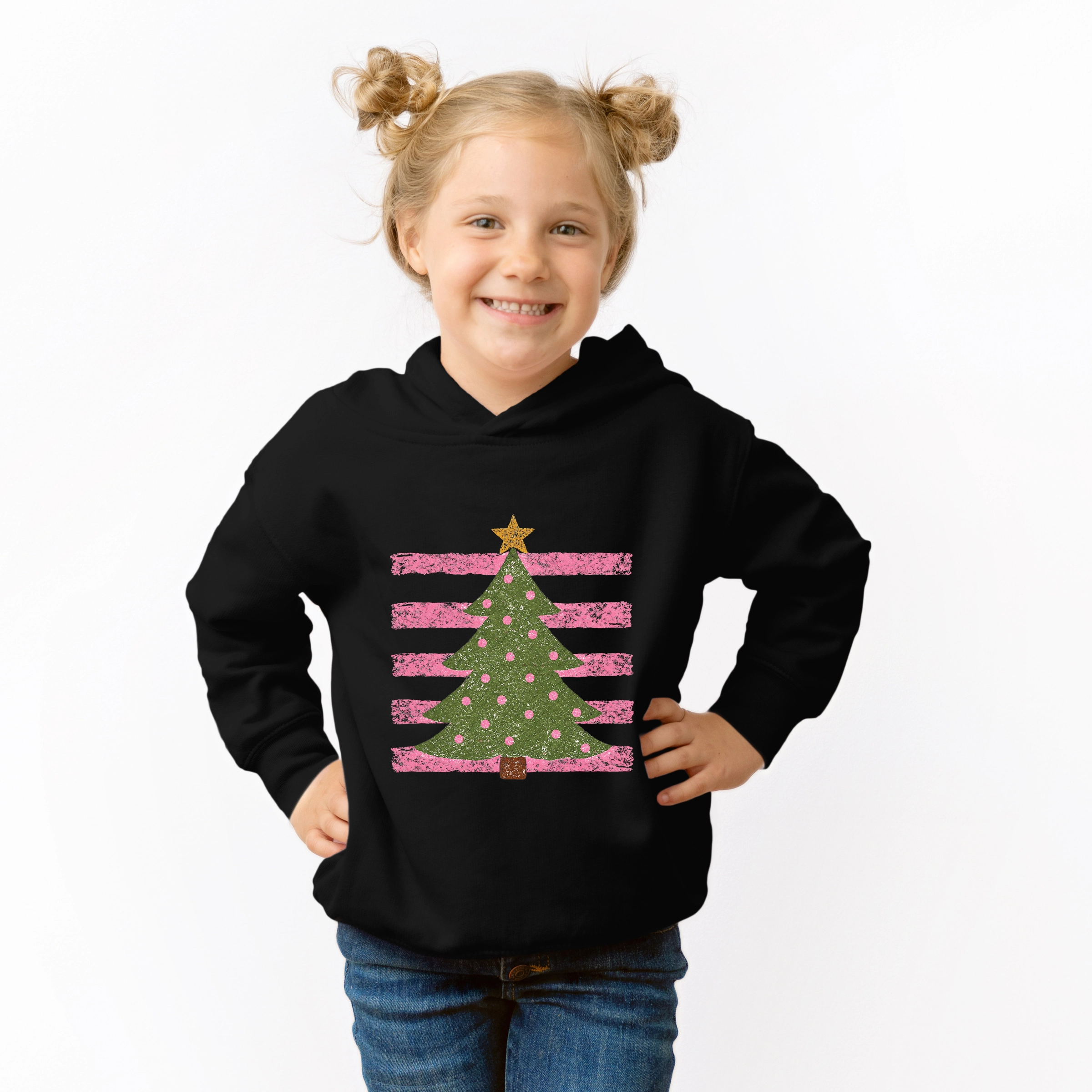 The Juniper Shop - Toddler Hoodie Christmas Tree Pink Stripes