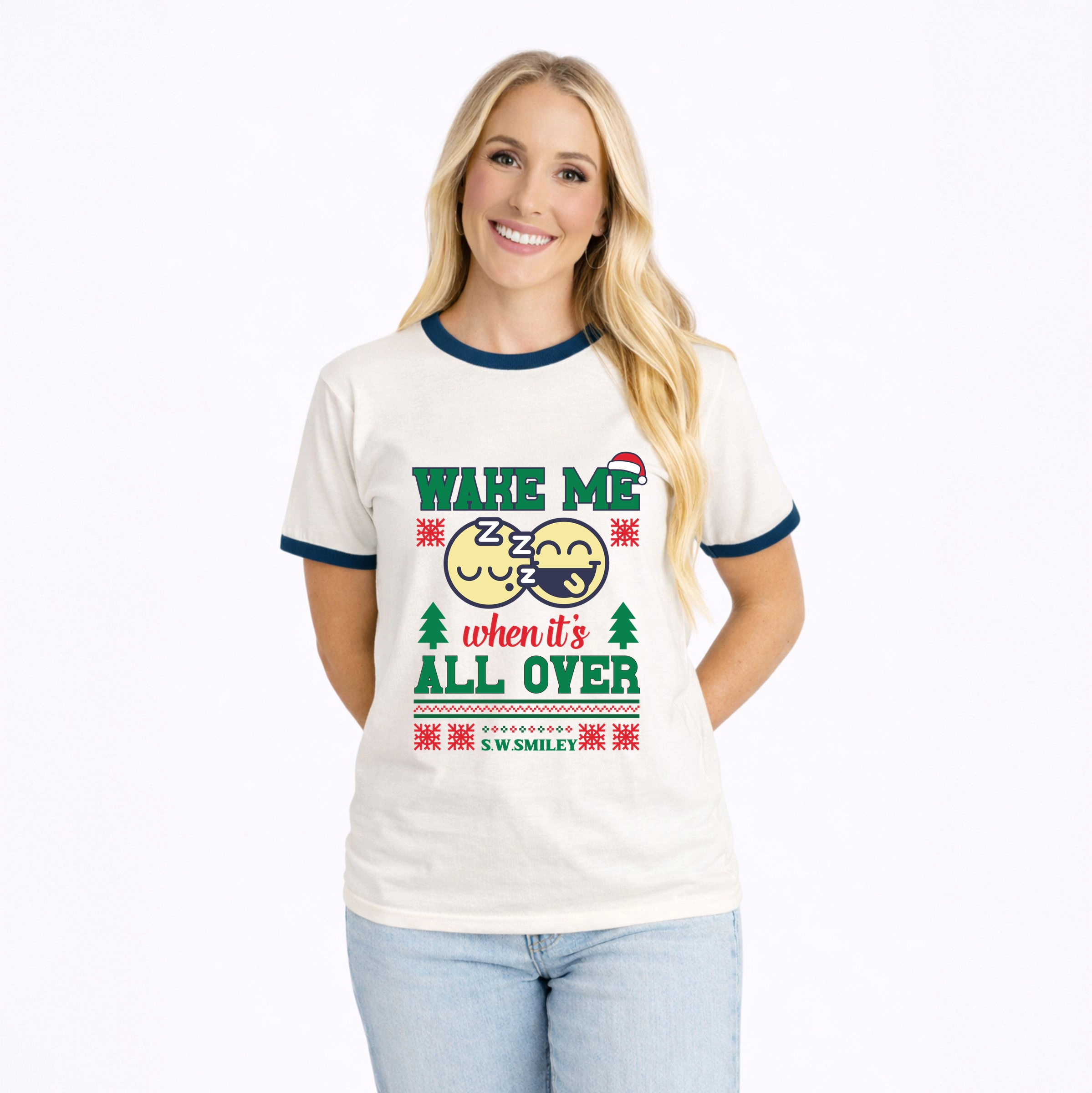 Simply Sage Market - Women's Ringer Graphic T-Shirt S.W.Smiley Wake Me When It's All Over