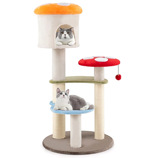 SlickBlue 48" Cat Tower with Plush Platforms Condo and Hanging Ball