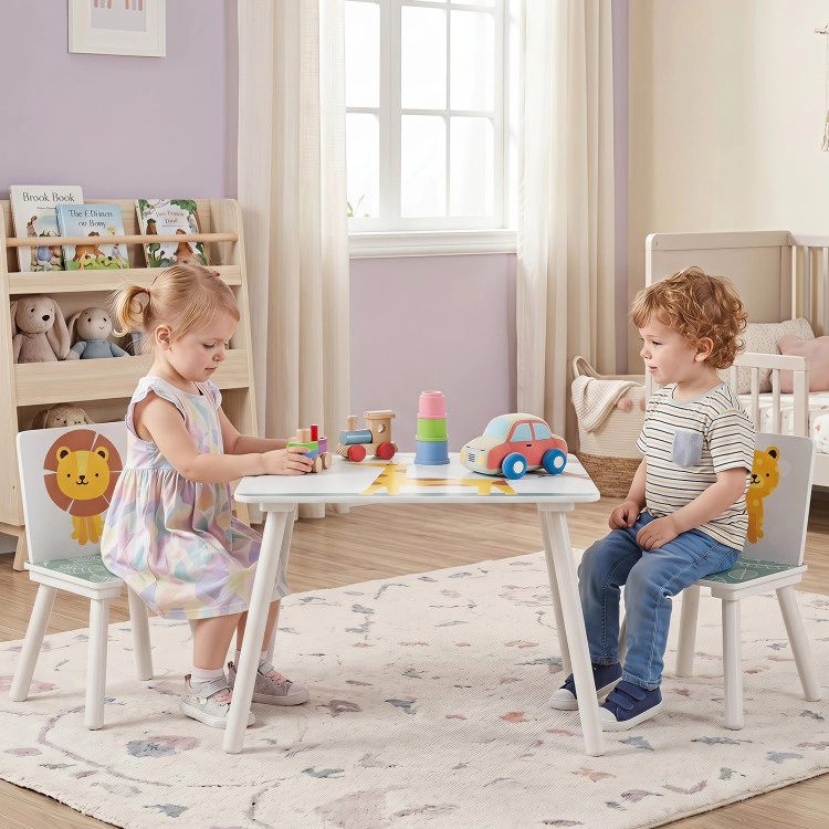 Hivvago 3 Pieces Kids Table And Chairs Set With Animal Patterns