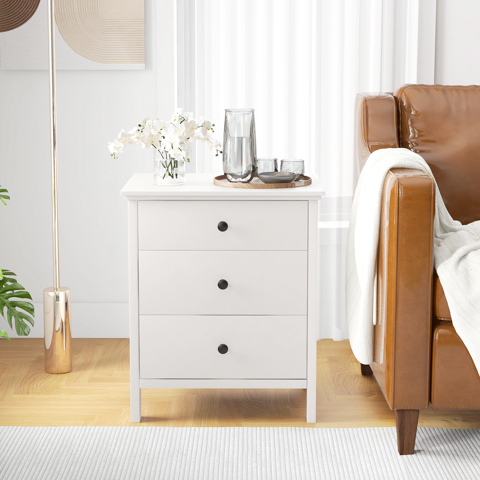 SUGIFT 3-Drawer MDF Engineered Wood Nightstand 26-in Tall 135-lb Tabletop Capacity 45-lb Drawer Capacity White
