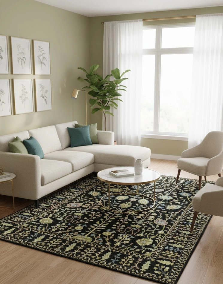 Magic Rugs Black Floral 8X11 Osh Chobi Oriental Rug