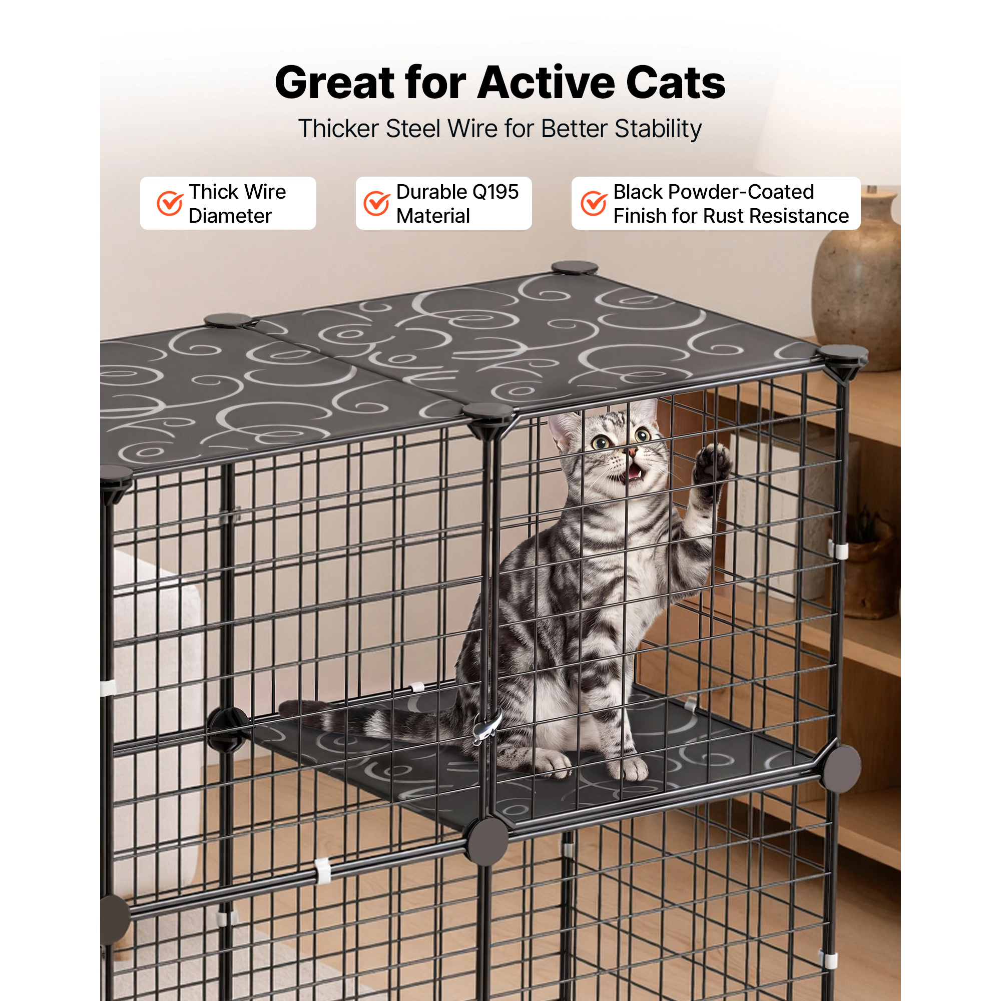 HONGGE Cat Cage DIY Cat Playpen Indoor Enclosure Detachable Metal Wire Kennel Crate with Large Exercise Place Ideal for