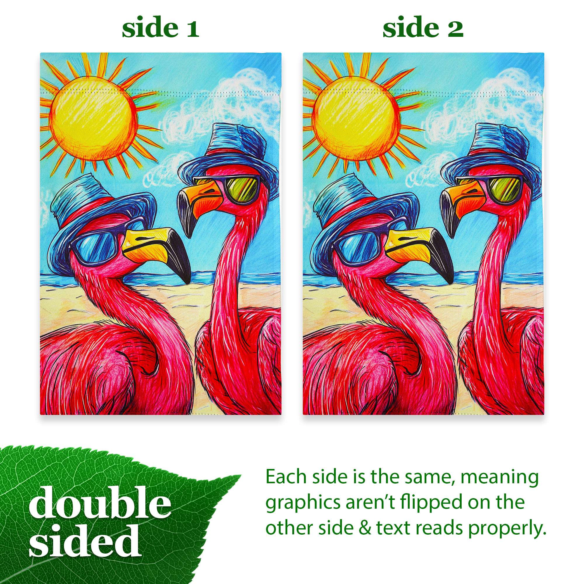 G128 Flamingo Beach Garden Flag 12x18 In Double-Sided Summer Yard Decoration