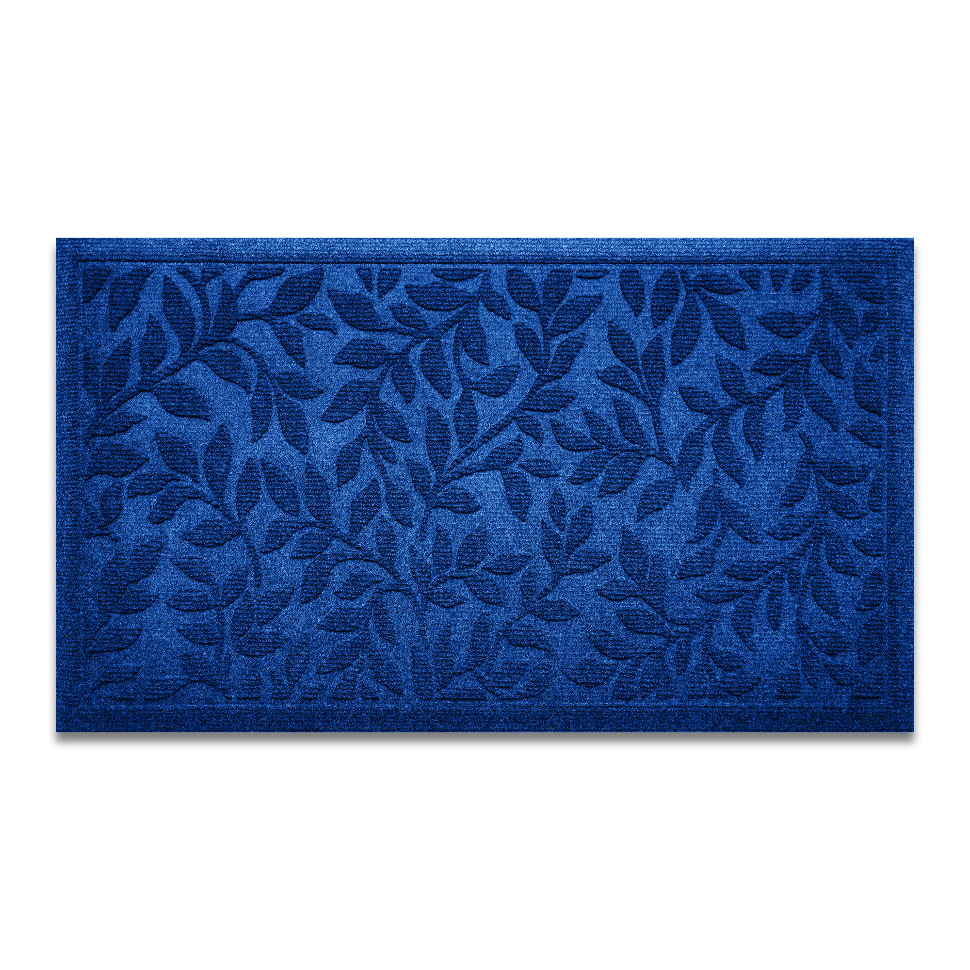 G128 Blue Geometric Floral Door Mat 17 x 29.5 in - Natural Rubber Backed, Indoor/Outdoor
