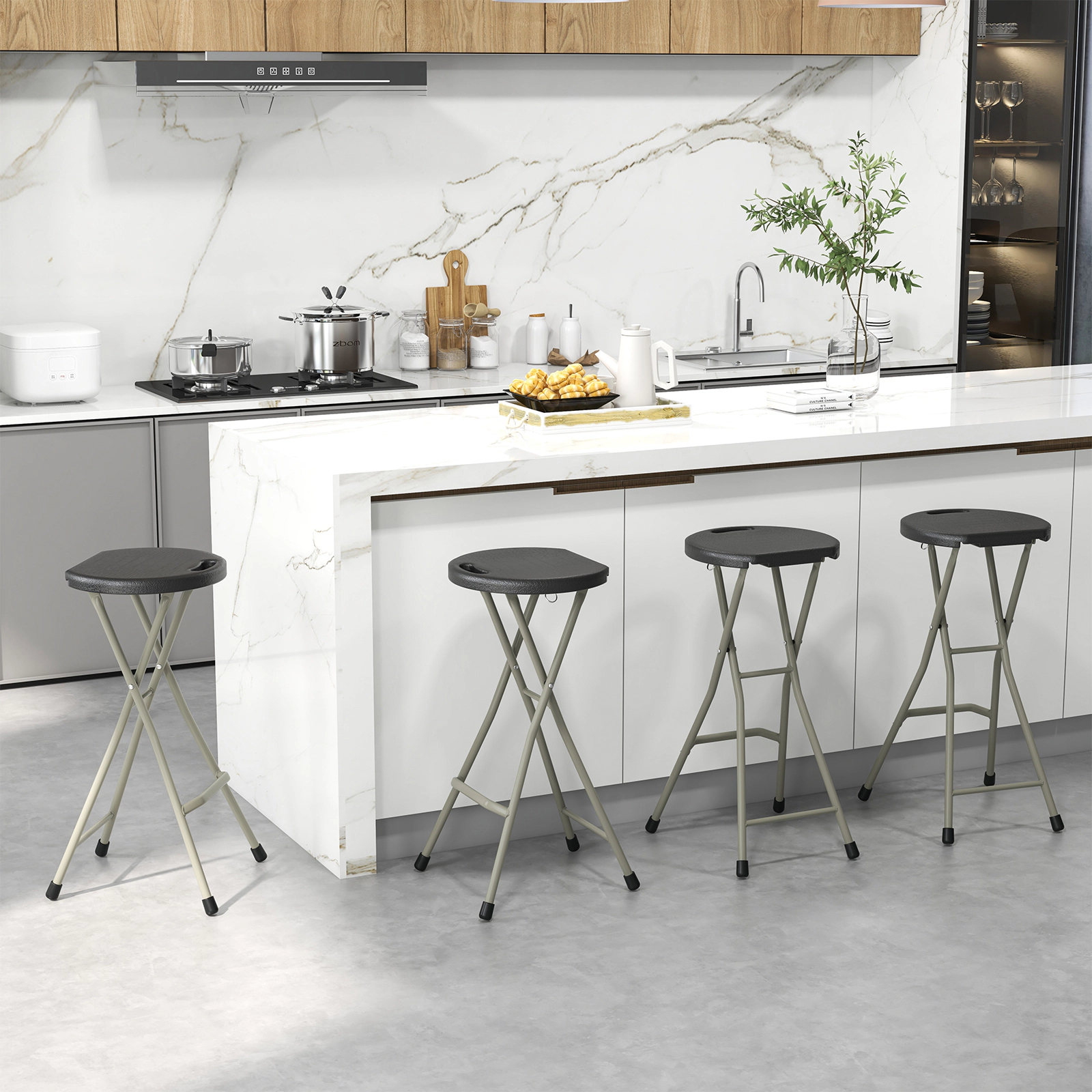 SUGIFT Portable Folding Dining Stool with Footrest 330-lb Capacity 28-in Height Black Silver