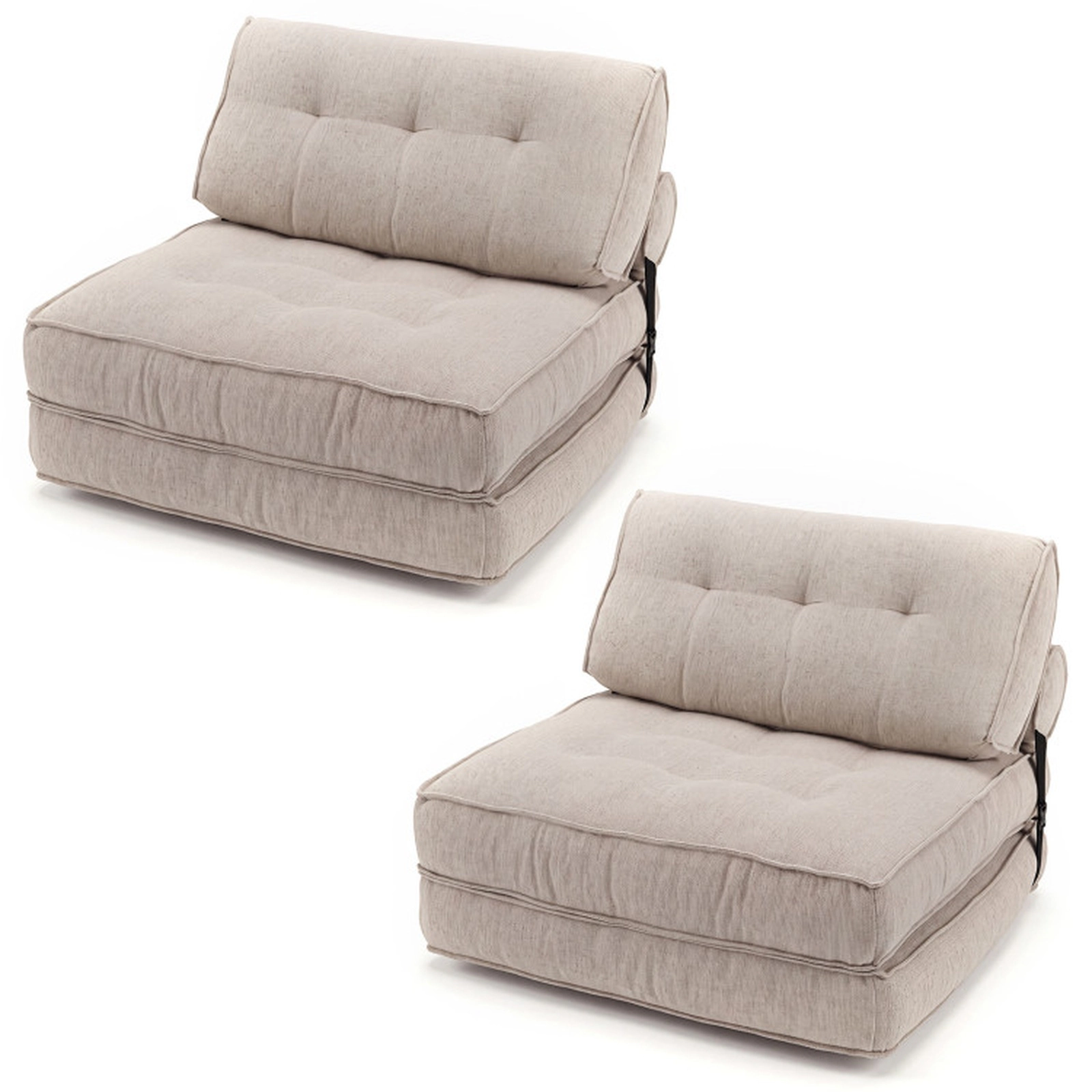 SUGIFT 3-in-1 Folding Chenille Accent Chair Sofa Lounger and Convertible Bed Set of 2 352-lb Capacity Beige