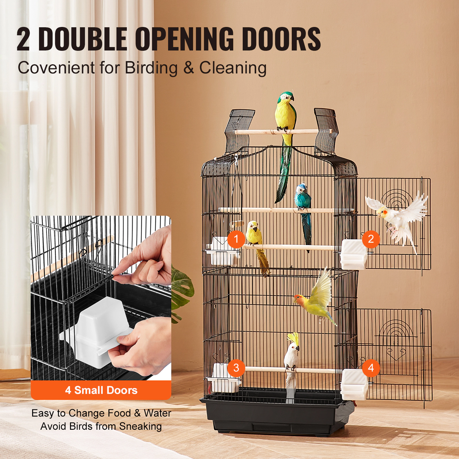 HONGGE Large Parrot Bird Cage with Swing and Perch for Parakeets Finches Canaries Lovebirds Cockatiels Budgies