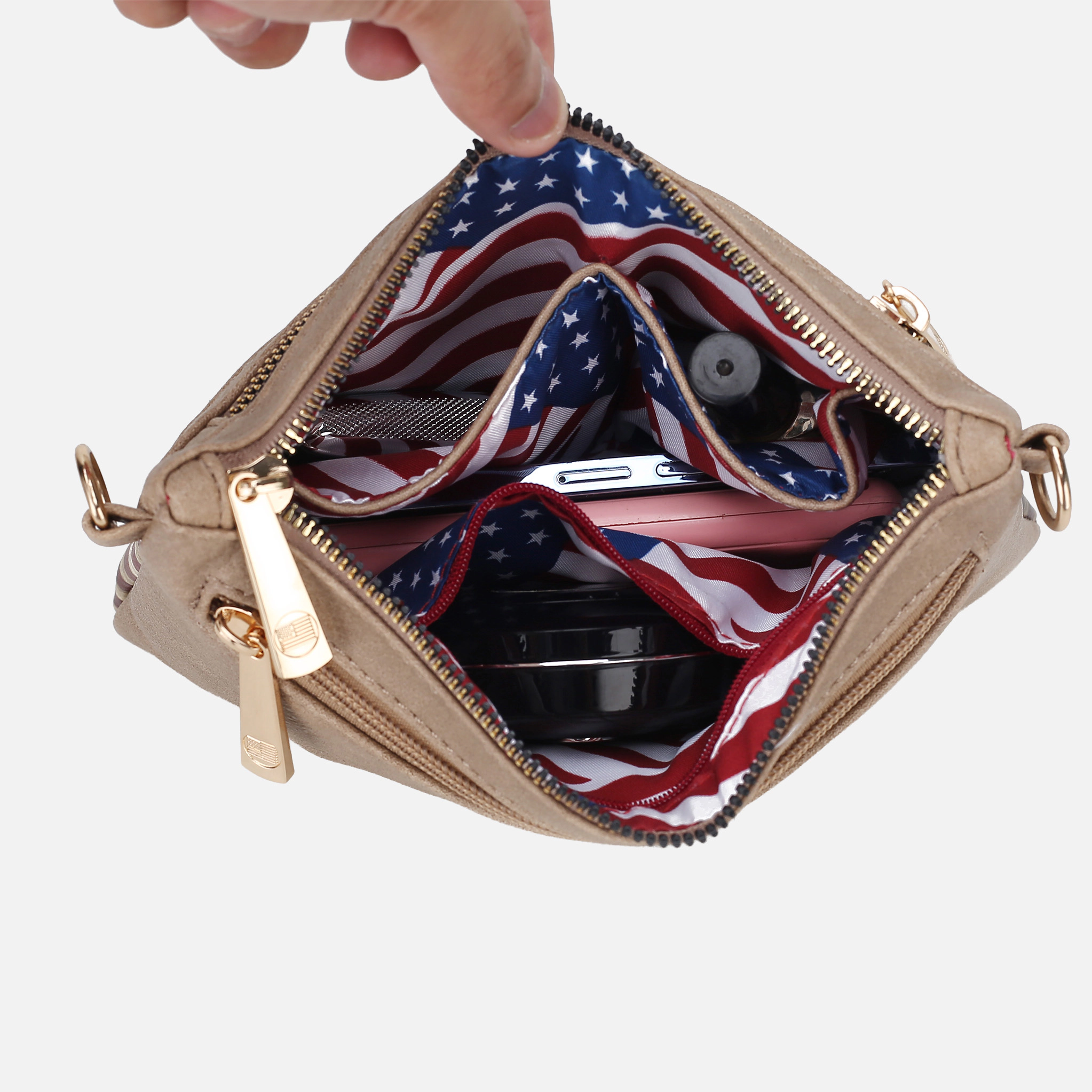 Mia K Collection Alisson Crossbody Bag - Vegan Leather Patriotic Print, Adjustable Strap