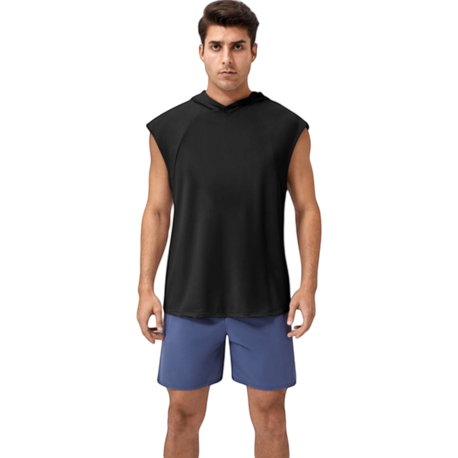 Anna-Kaci Men's Sleeveless Workout Hoodie with Lightweight Athletic Fit and Crossover Hood Detail