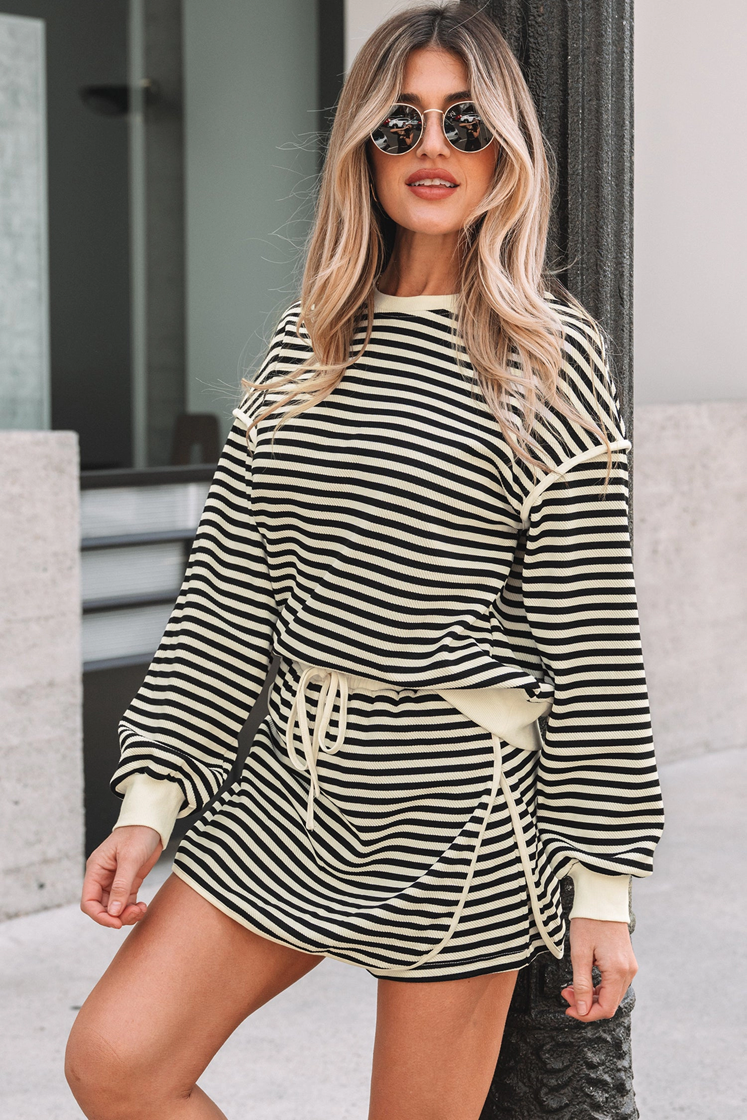Threaded Pear Women's Jessica Drop Shoulder Pullover Top & Skirt Set