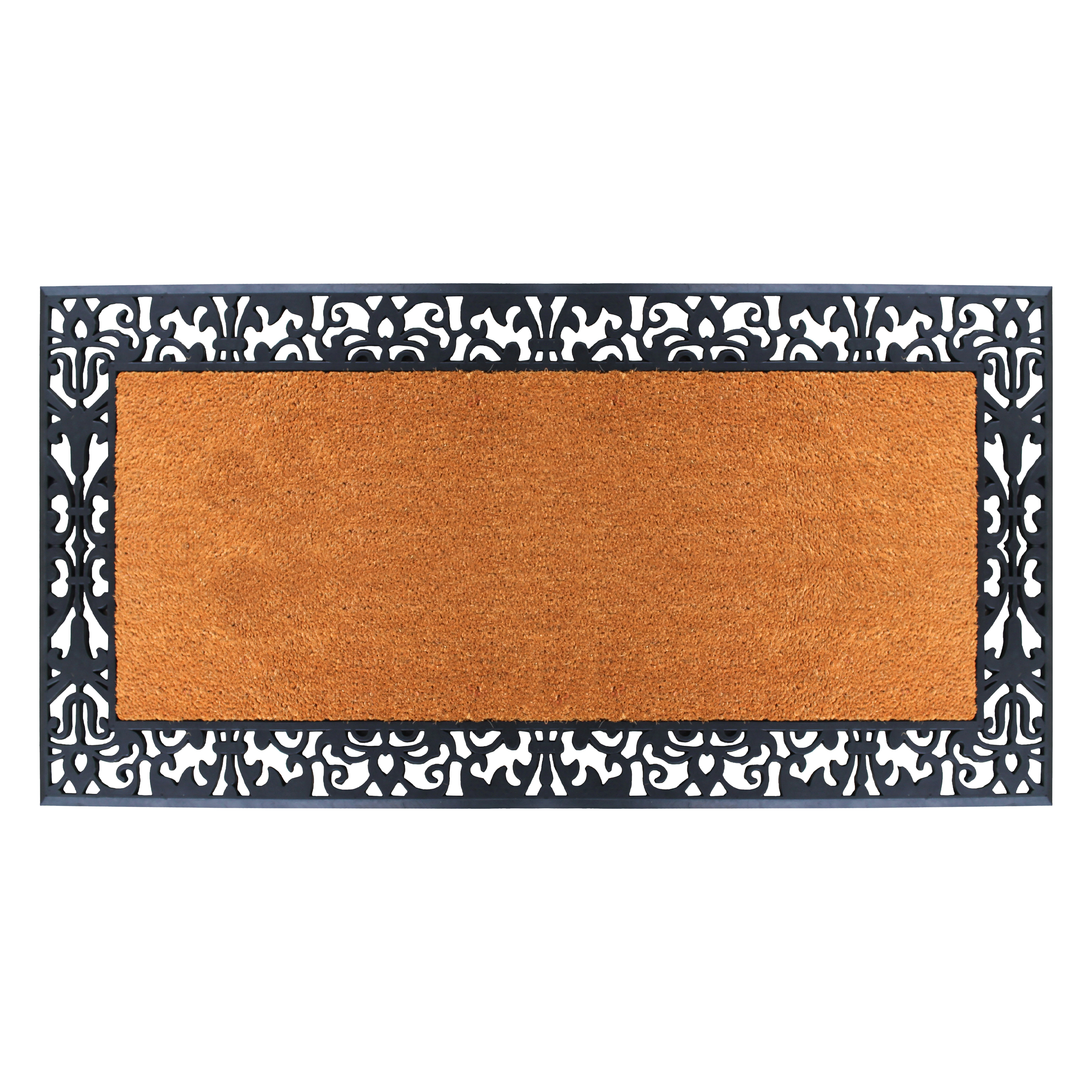 A1HC Coir and Rubber Door Mat 30x60 Inches Anti-Shed Fade-Resistant Heavy Duty Paisley Border Black