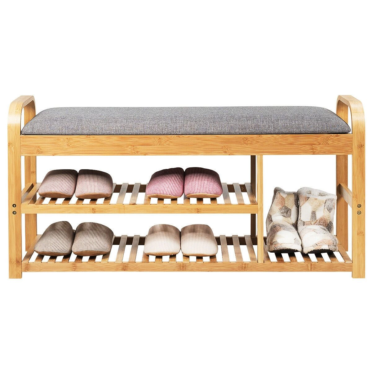 SlickBlue 3-Tier Wicker Shoe Storage Bench with Padded Seat