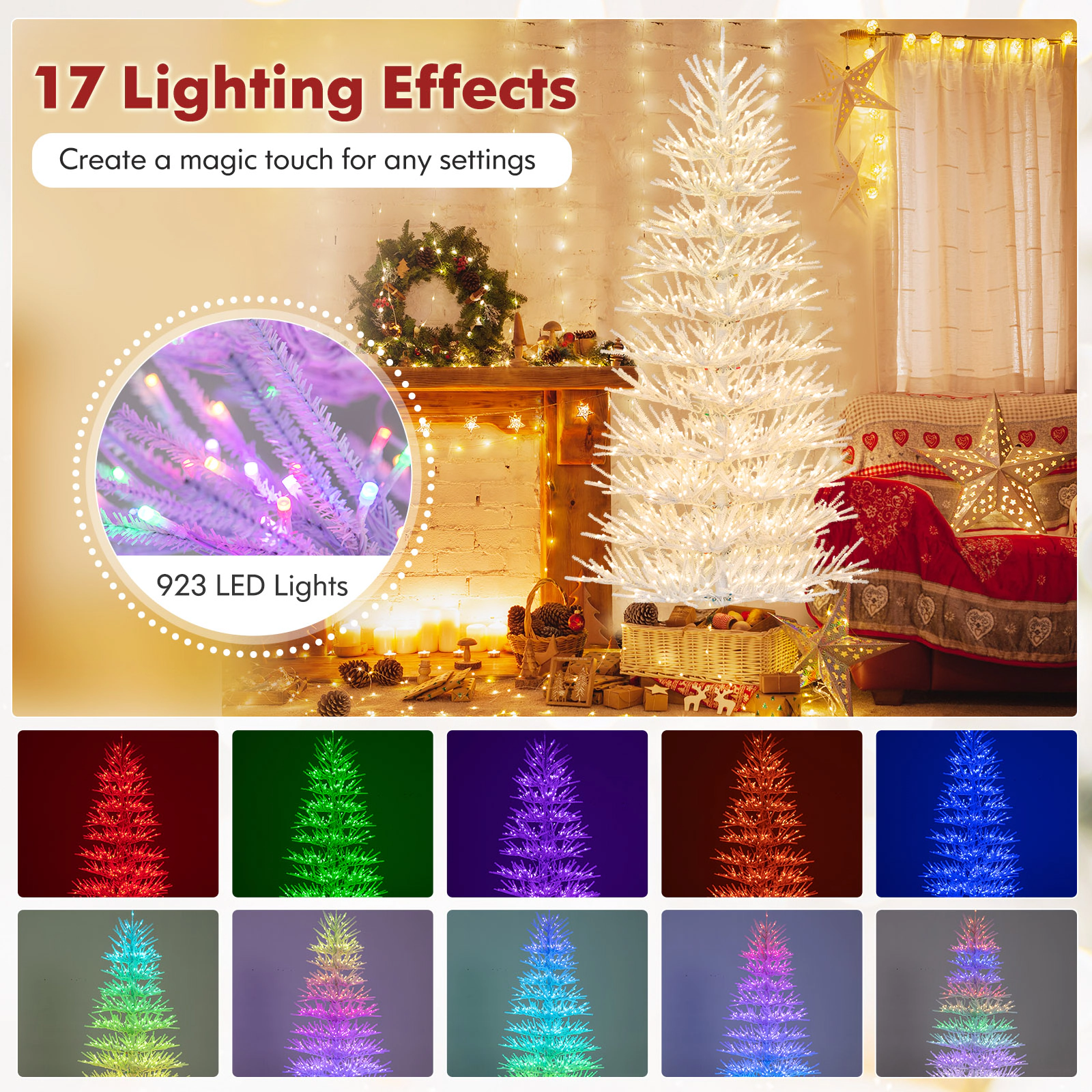 LJG 7 FT Artificial Pre-Lit Christmas Tree Hinged Xmas Tree with 820 Coral-Like Branch Tips
