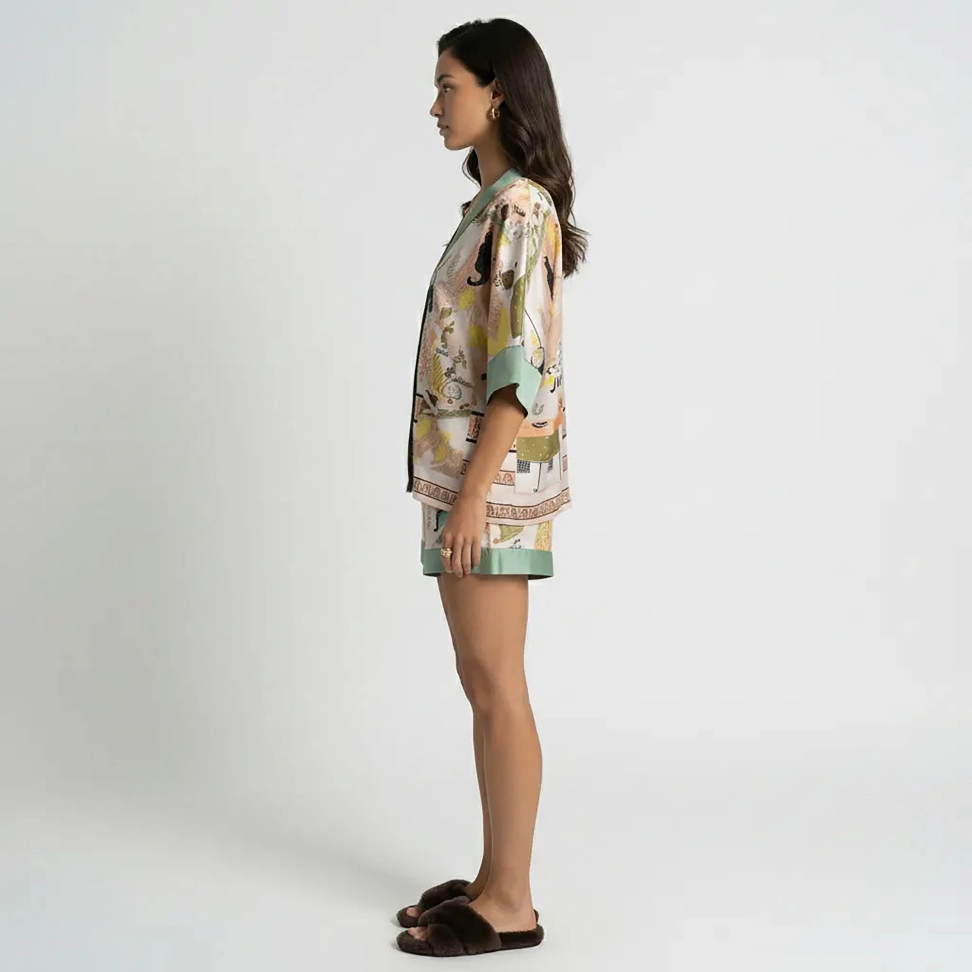 Anna-Kaci Women's Animal Print Pajama Set with Short Sleeves Button Up Top and Contrast Trim Shorts