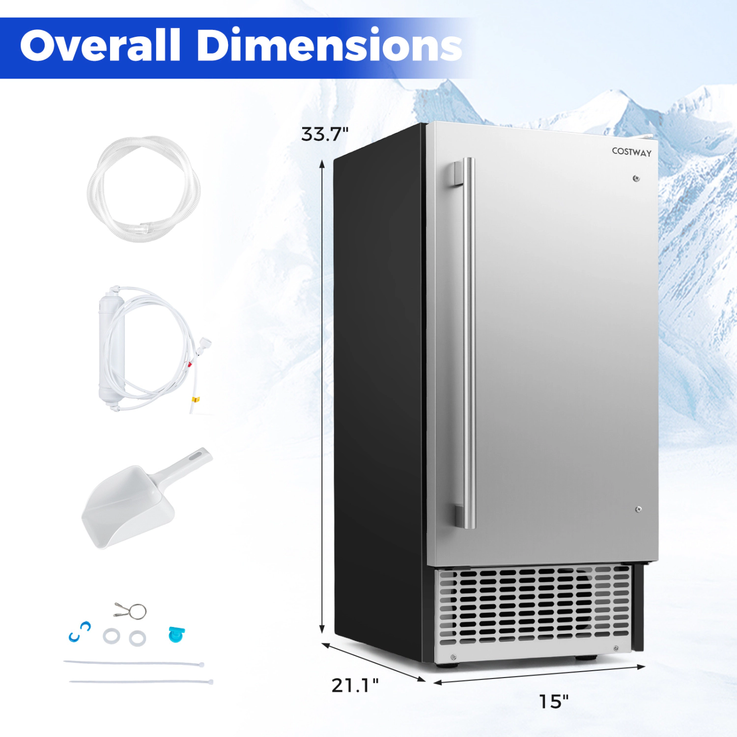 LJG Commercial Ice Maker with 25 lbs Storage Capacity for Home Bar Cafe
