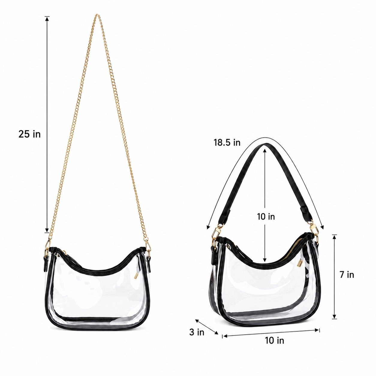 Alilang Women's Clear PVC Crossbody Shoulder Bag with Zipper and Chain Strap