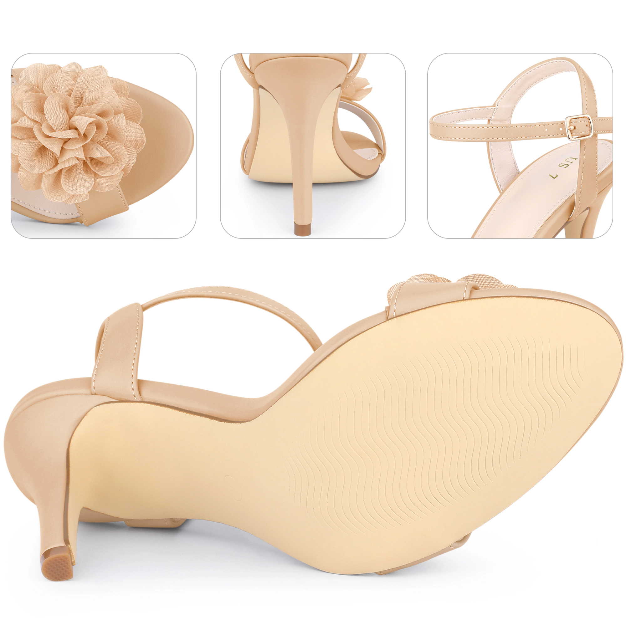 BLISSFUL STEP Women's Open Toe Ankle Strap Stiletto Heel Flower Sandals