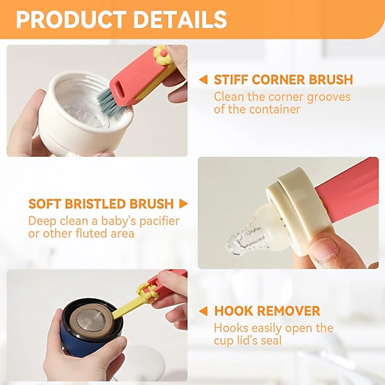 Stock Preferred 3in1 Cup Lid Gap Cleaning Brush Set Multifunctional Bottle Cleaner