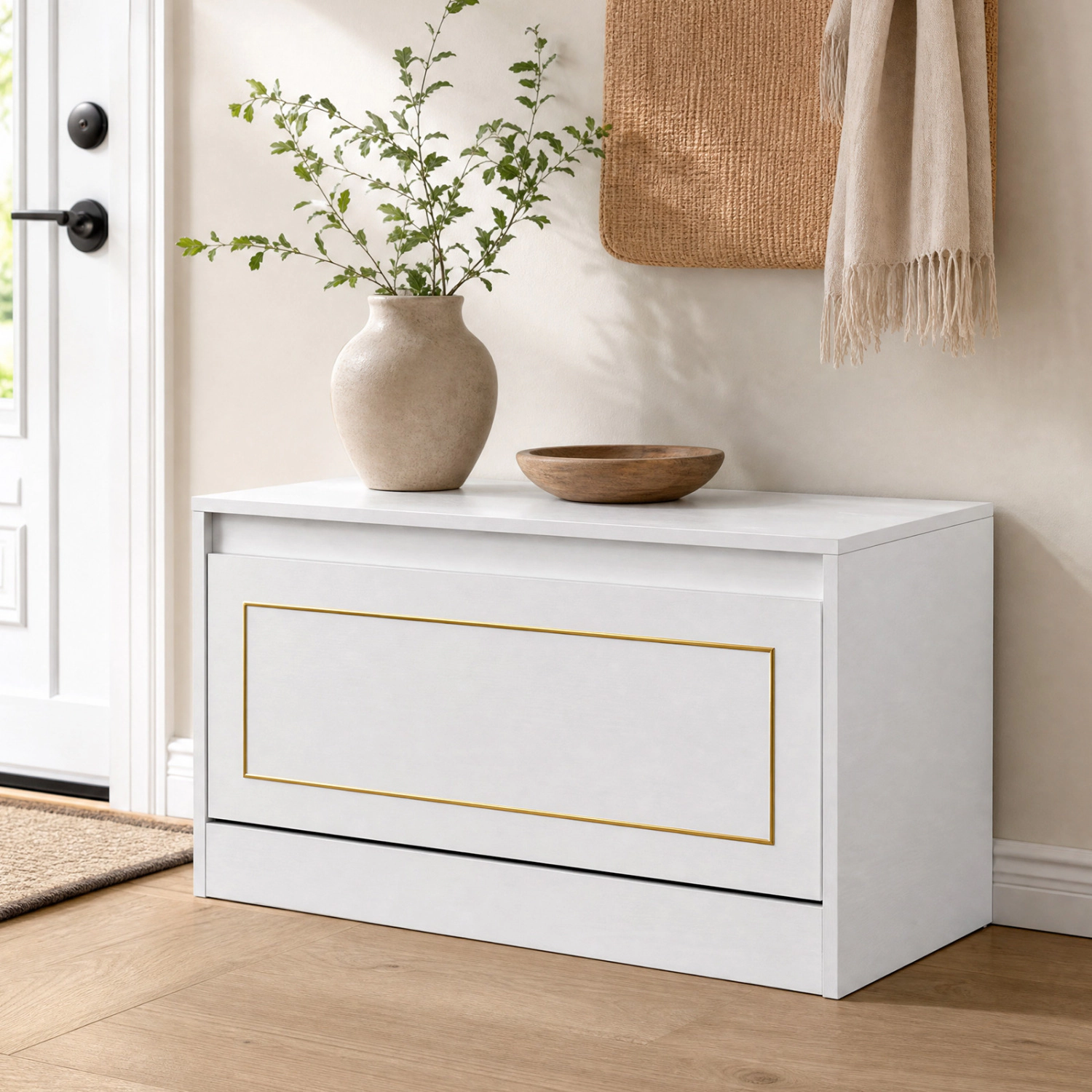 LJG Narrow Shoe Cabinet with 1 Flip Drawer and Adjustable Shelf for Hallway