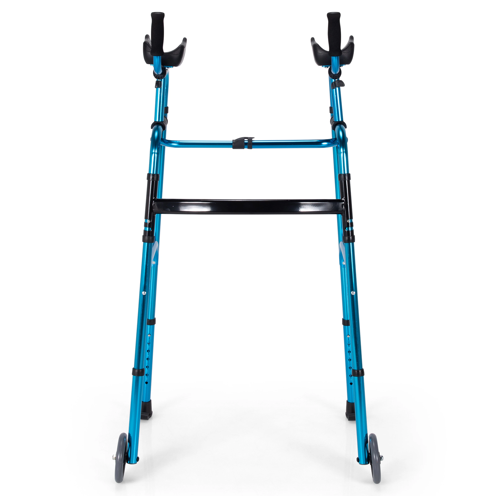 SUGIFT Folding Adjustable Aluminum Wheel Walking Frame 41.5-in Tall 440-lb Capacity Navy/Silver