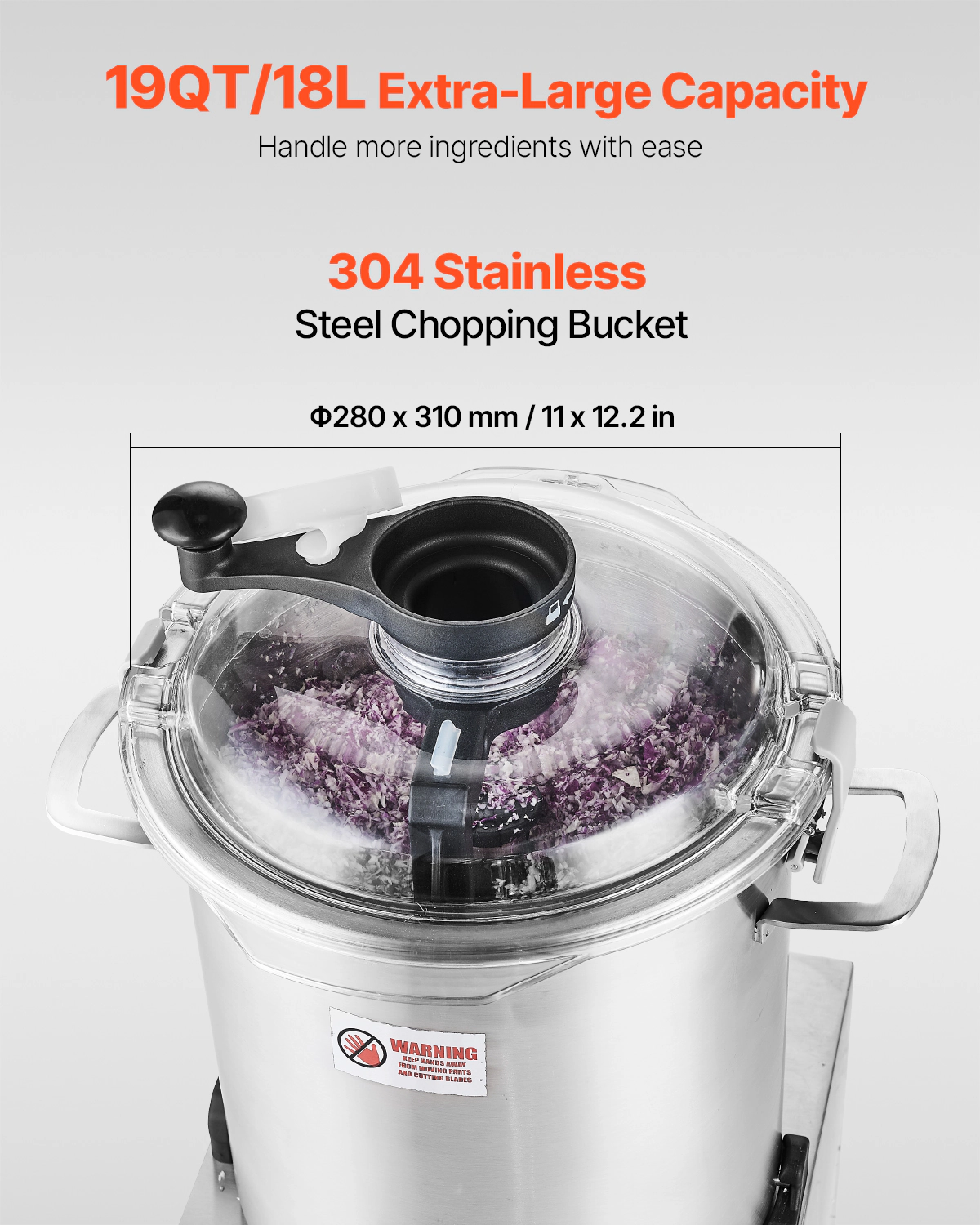 HONGGE 19-Quart Commercial Food Processor & Vegetable Chopper, 1500W Stainless Steel with S-Curve Blade