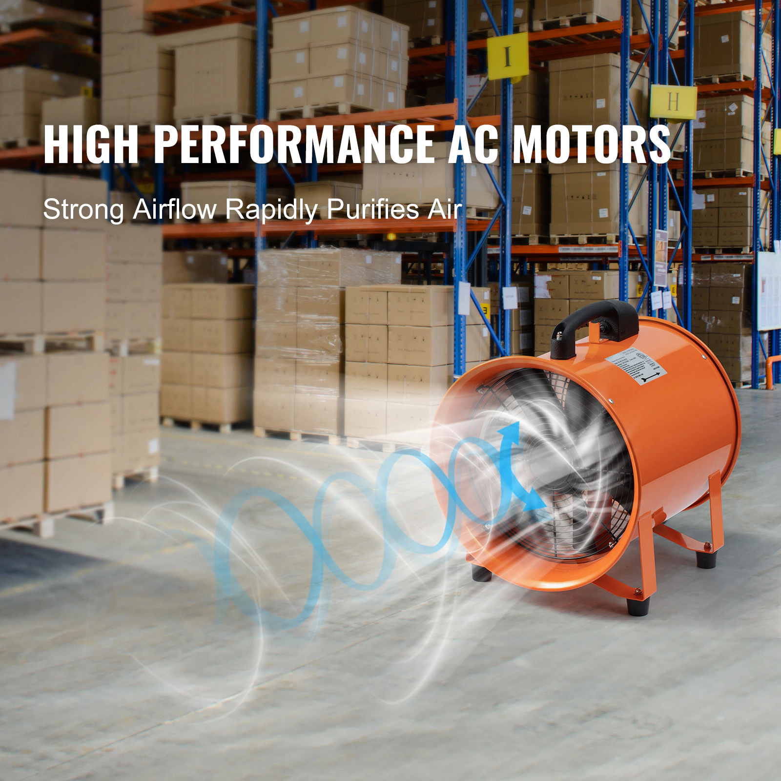 HONGGE Portable Ventilator Heavy Duty Cylinder Fan with Duct Hose Strong Shop Exhaust Blower Industrial Utility Blower