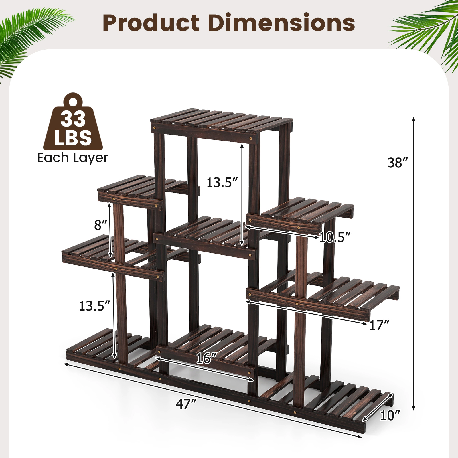Slickblue 6 Tier Ladder Plant Stand Pine Wood Flower Rack Multi Shelf Indoor Balcony Garden