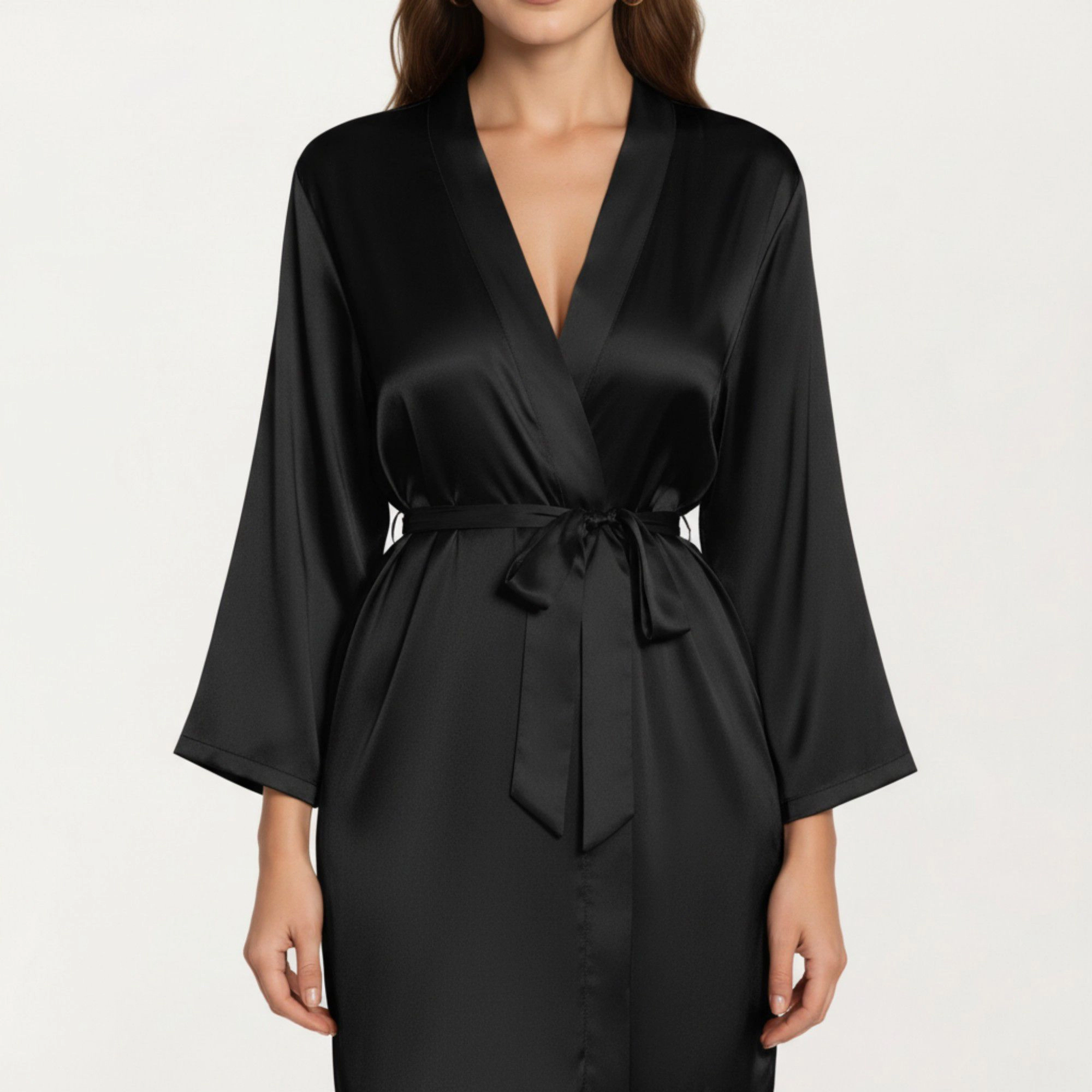 Anna-Kaci Women's Satin Short Robe with Wrap Front Design and Adjustable Tie Waist Smooth Lightweight Silky Fabric
