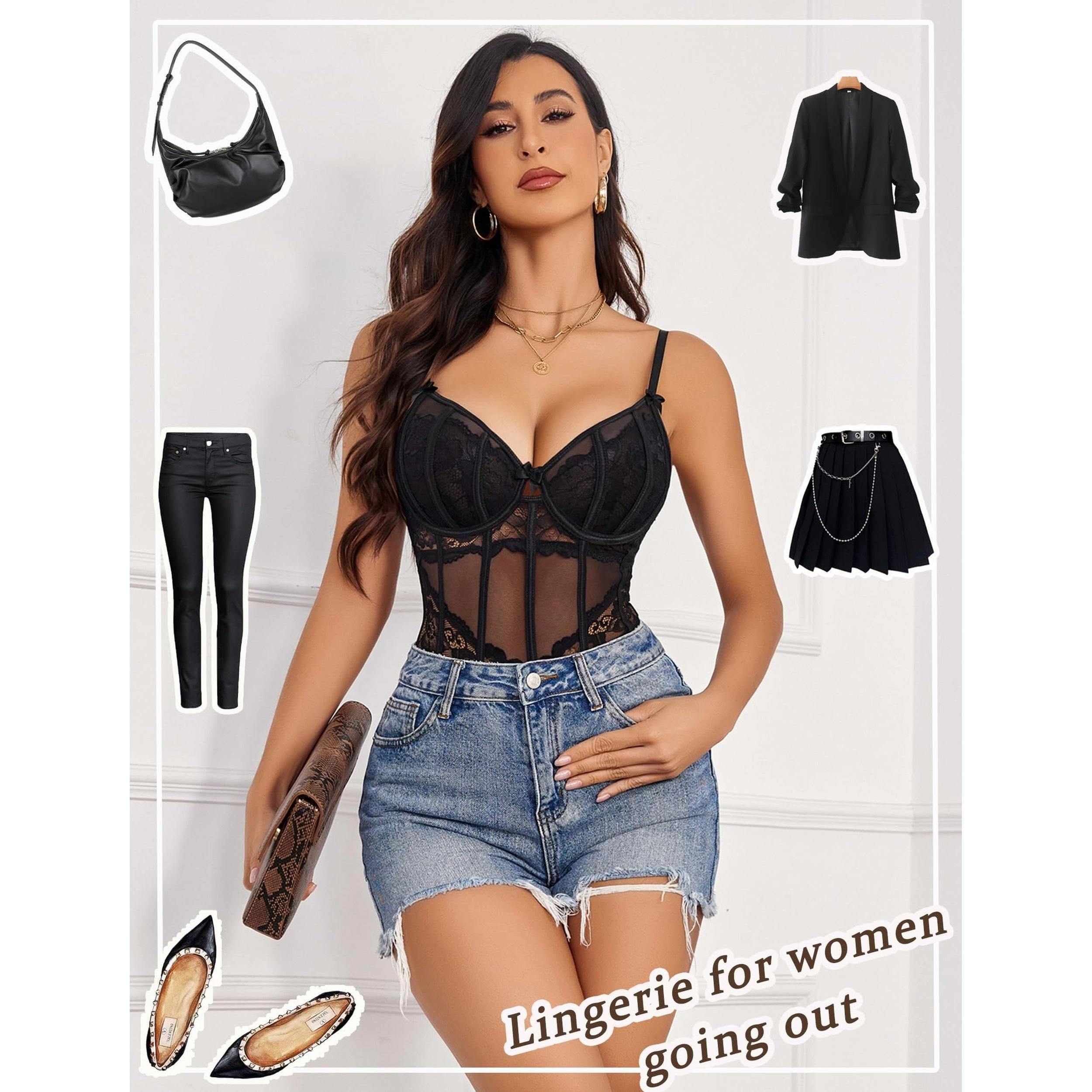 Avidlove Women's Lace Corset Bodysuit Bustier