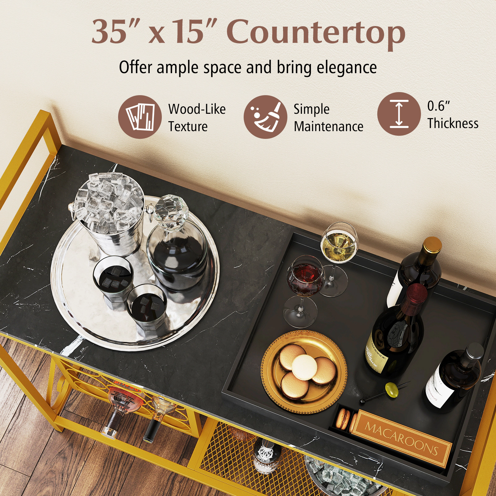 SUGIFT 40-in 21-Bottle Freestanding Floor Wine Rack with 6-Glass Holder and Metal Storage Stand