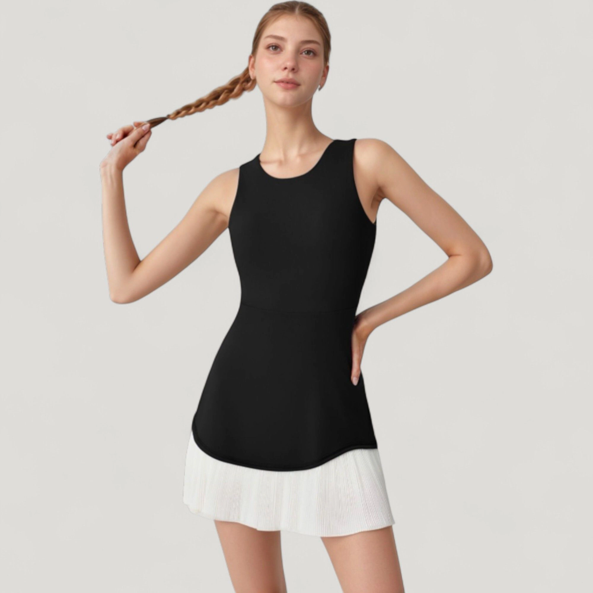 Anna-Kaci Women’s Sleeveless Tennis Dress - Scoop Neck, Fitted Bodice, Contrast Pleated Hem
