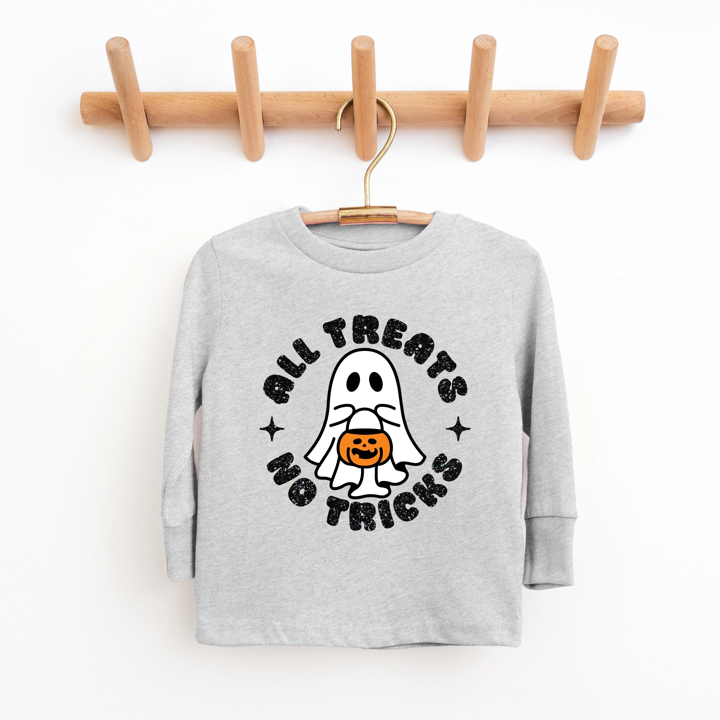 The Juniper Shop - Youth Long Sleeve Graphic T-Shirt All Treats No Tricks Ghost Glitter