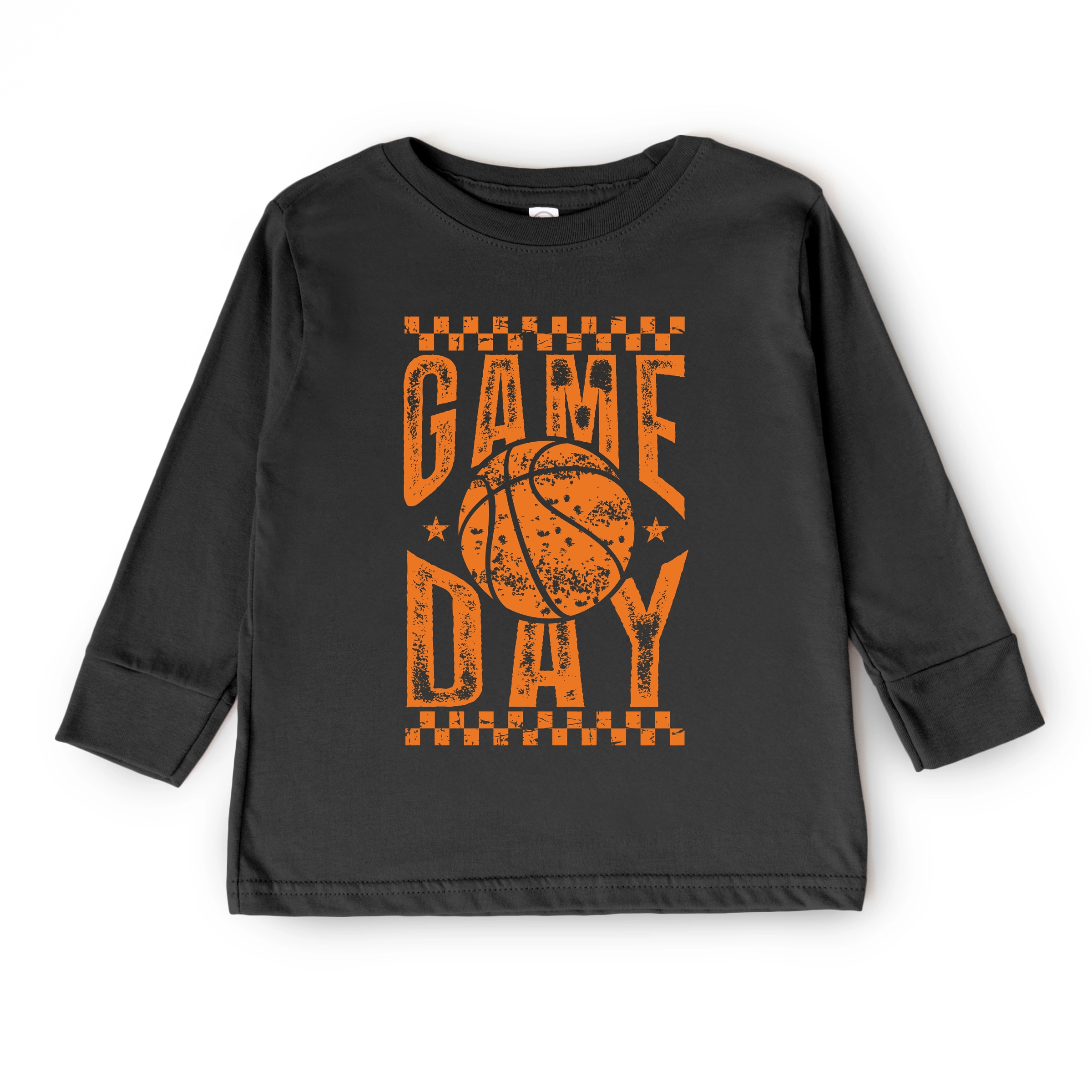 The Juniper Shop - Basketball Game Day Checkered Distressed Youth Long Sleeve Graphic T-Shirt