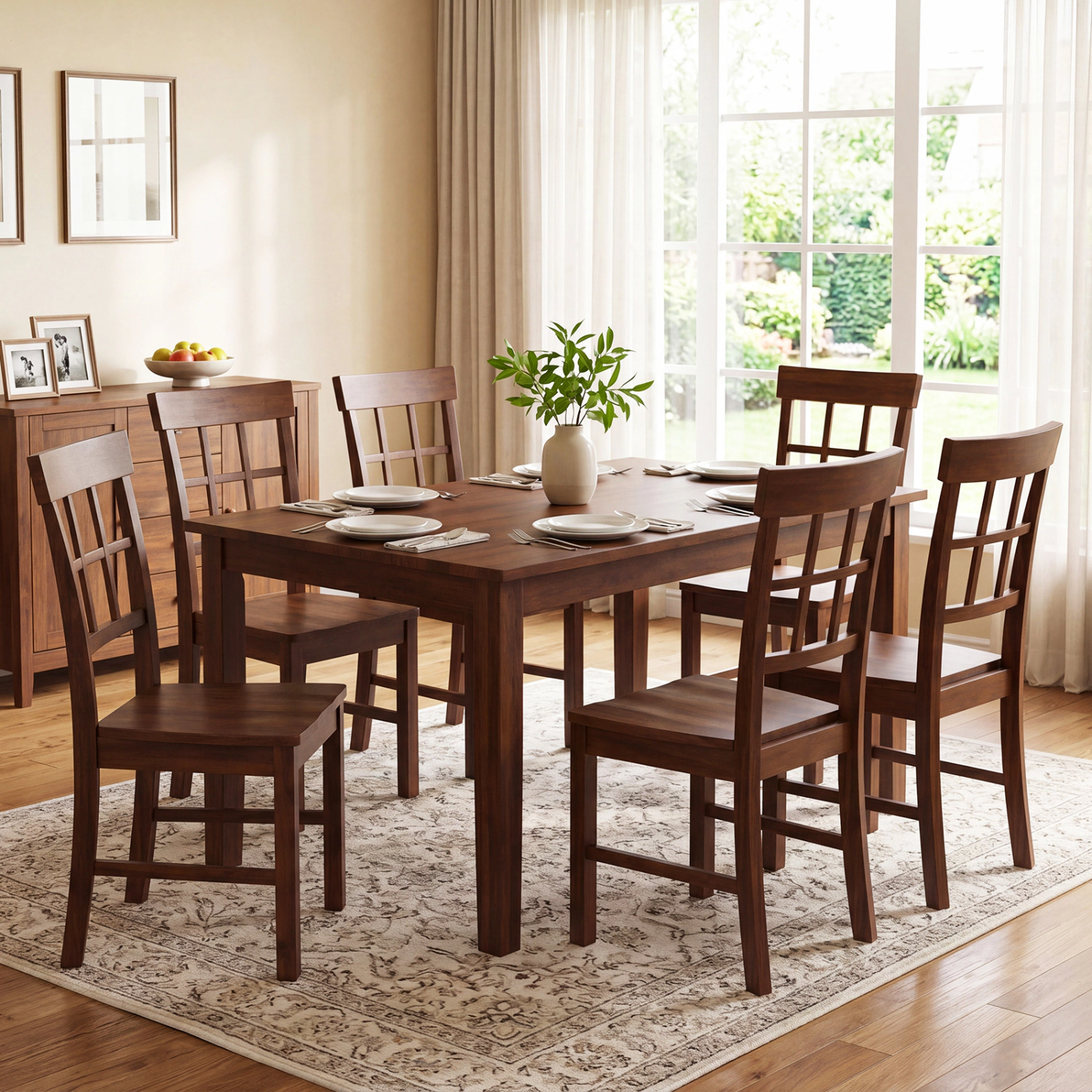 LJG Rubber Wood Dining Chairs Set of 4 with High Backrests