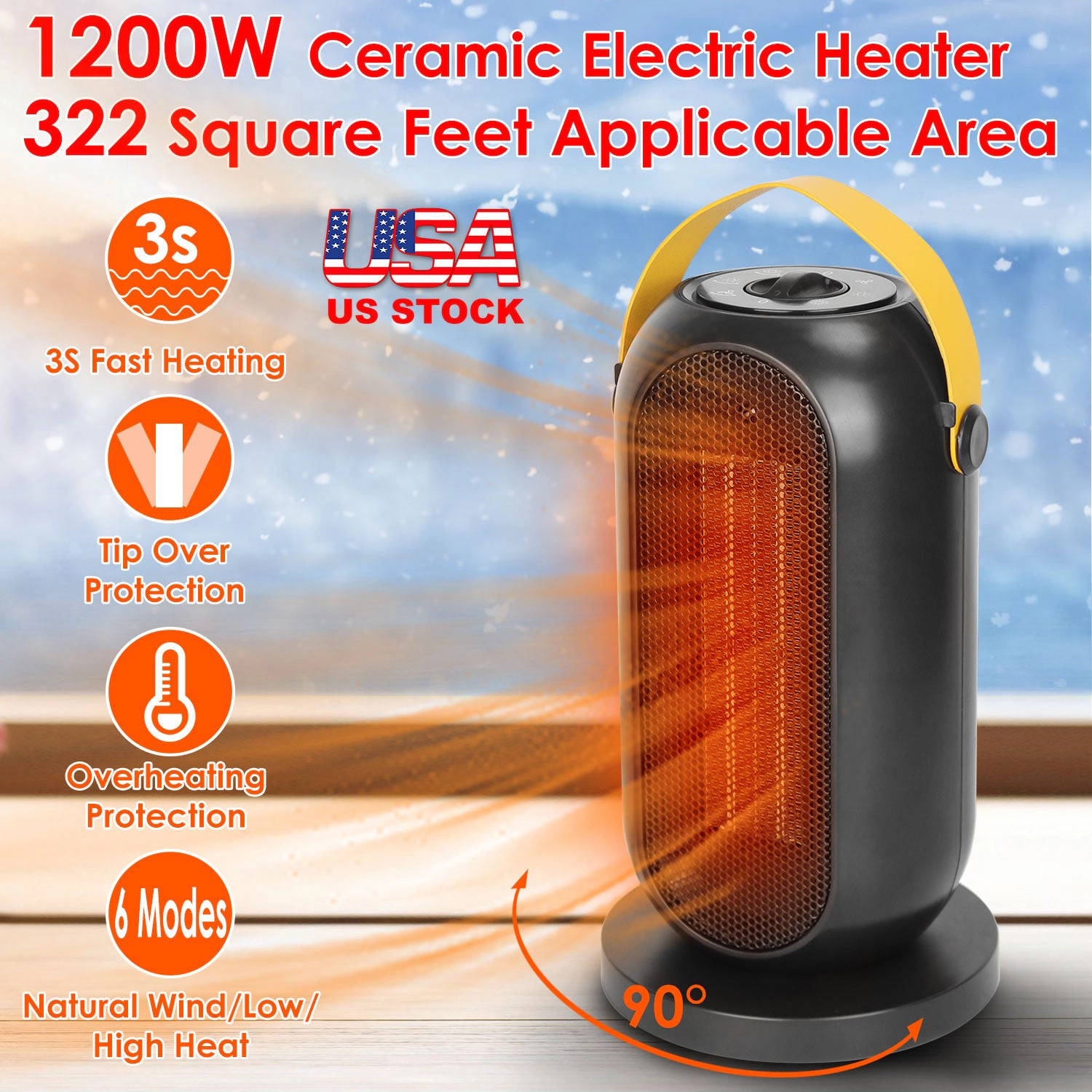 GBruno 1200W PTC Ceramic Oscillating Space Heater