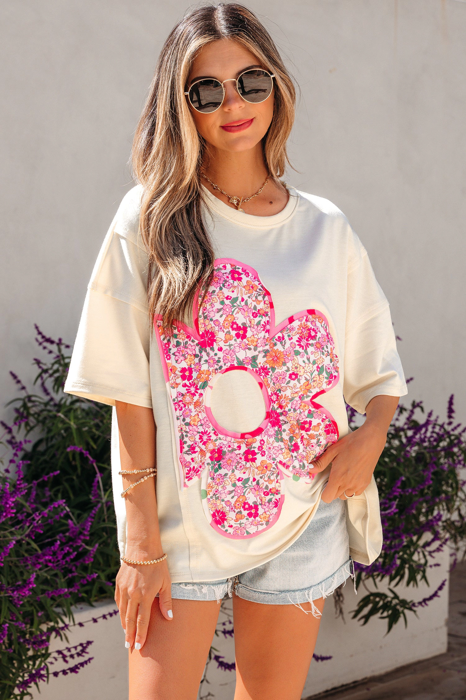 Threaded Pear Women's Poppy Big Flower Oversize Tee