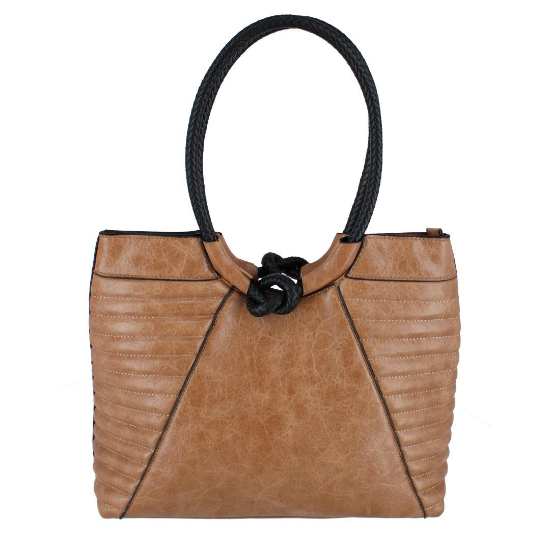 CTM Women's Textured Synthetic Leather Tote Handbag with Handle