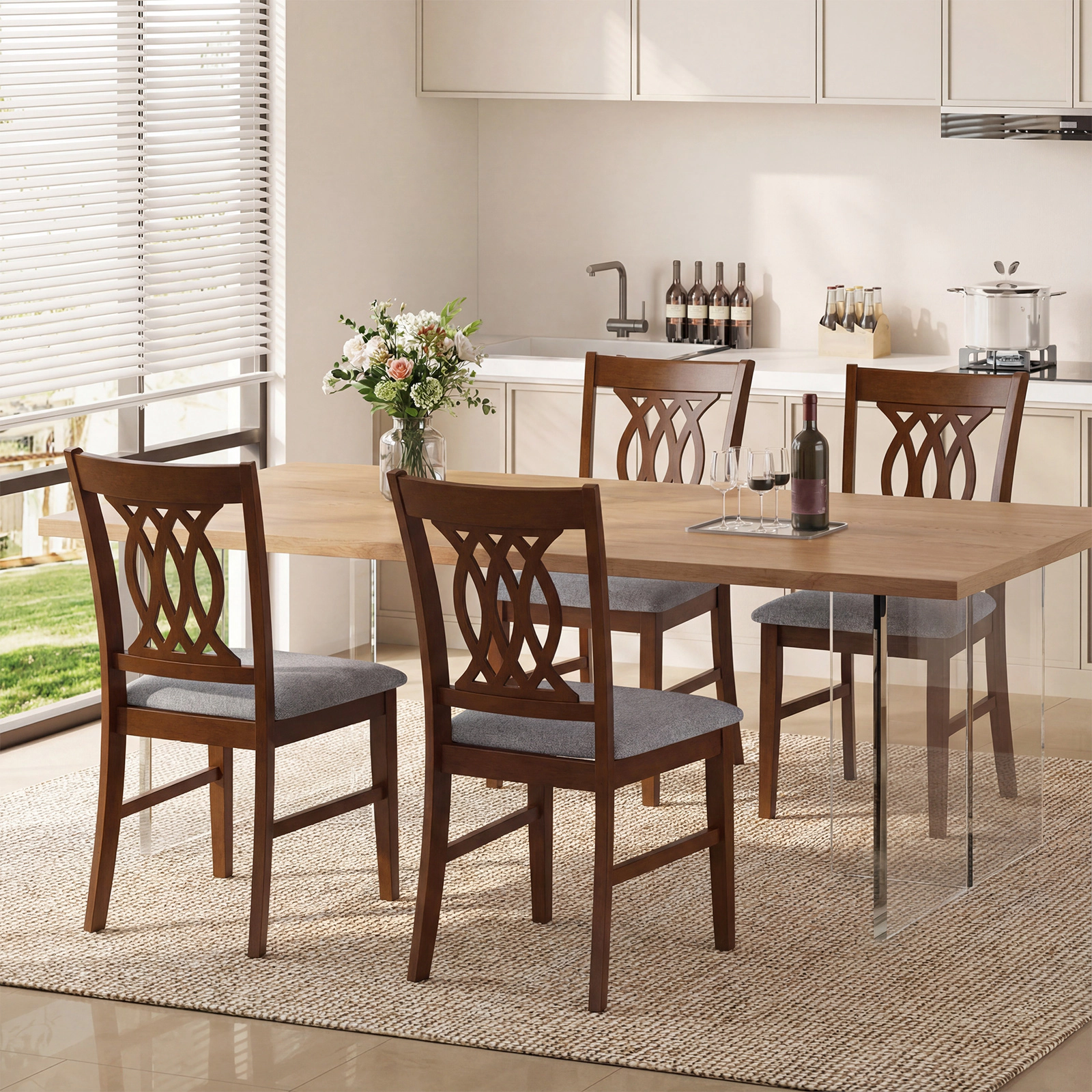 SUGIFT Set of 2 Armless Dining Room Chairs Padded Seat 330-lb Capacity 22-in Frame 19.5-in Seat Height Walnut & Gray