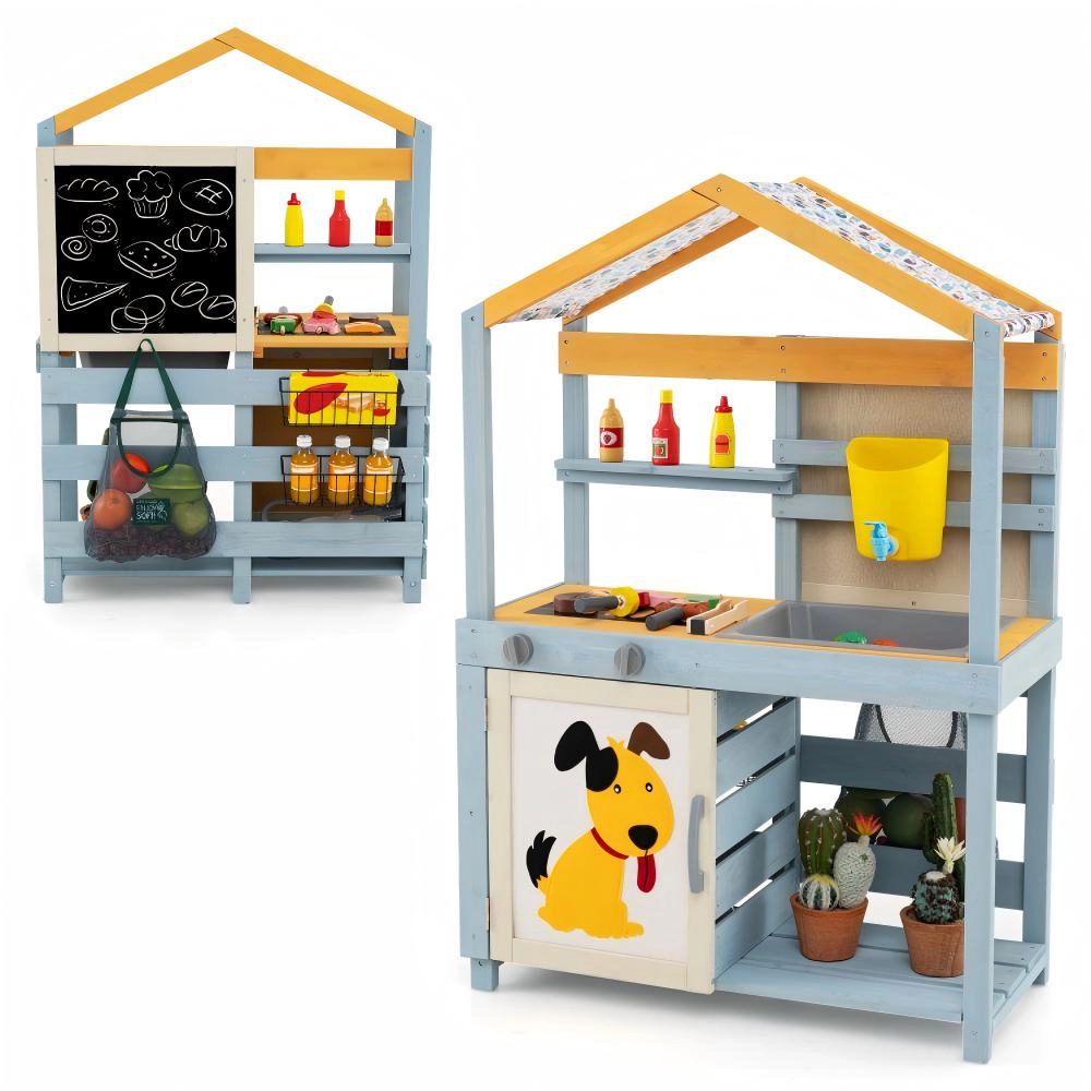 SUGIFT Kids Gray 2-in-1 Wooden Mud Kitchen with Barbecue Grill and Removable Water Box 30-in W 44-in H Ages 3+