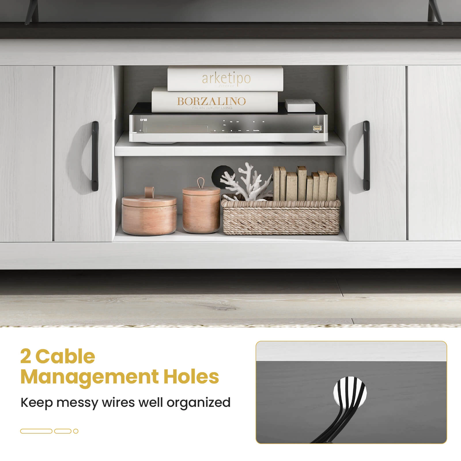 Glintex 57-Inch TV Stand with 2 Cabinets and Open Shelves
