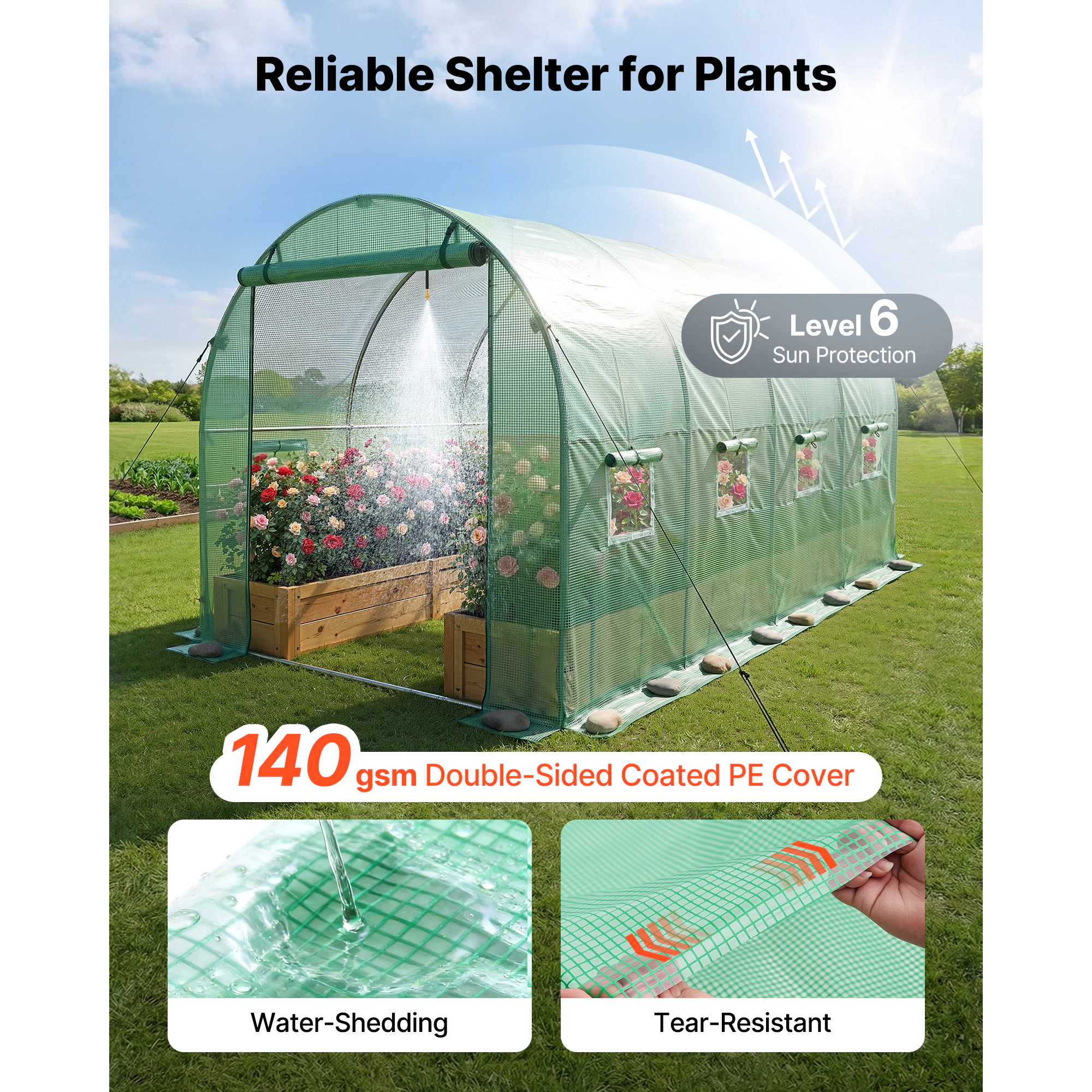 HONGGE Walk-in Green House Greenhouse with Shelves High Strength PE Cover with Zipper Door and Steel Frame Assembly in