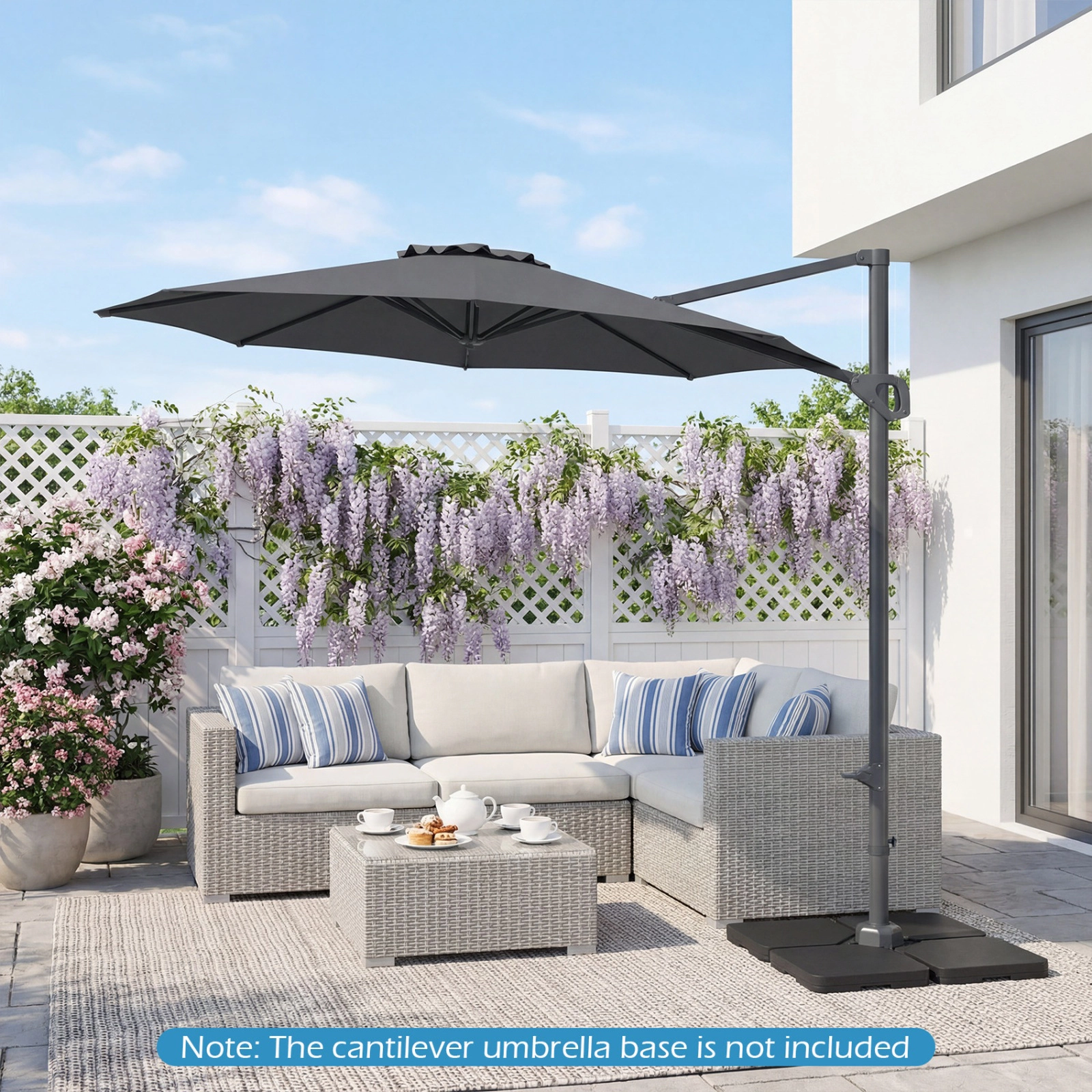 SUGIFT 10-Ft Gray Offset Cantilever Patio Umbrella, Vented Top, 8 Metal Ribs