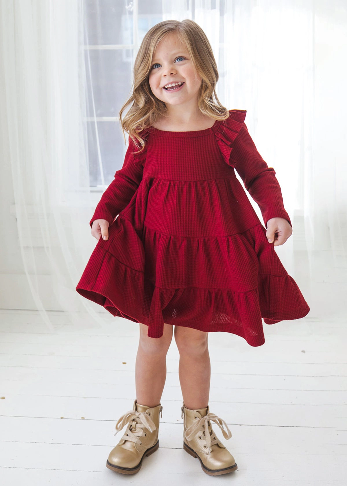 Mabel and Honey Berry & Olive Waffled Knit Dress