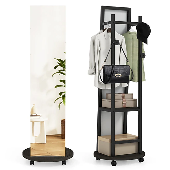 Hivvago Coat Rack With Full Length Mirror Freestanding Coat Tree With 3 Hooks