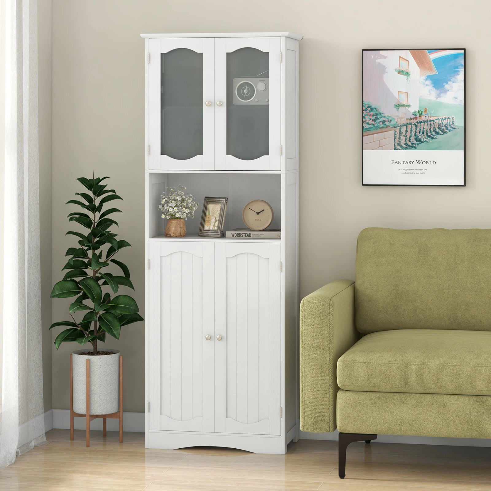 SlickBlue Freestanding Linen Cabinet with Adjustable Shelves for Home Storage